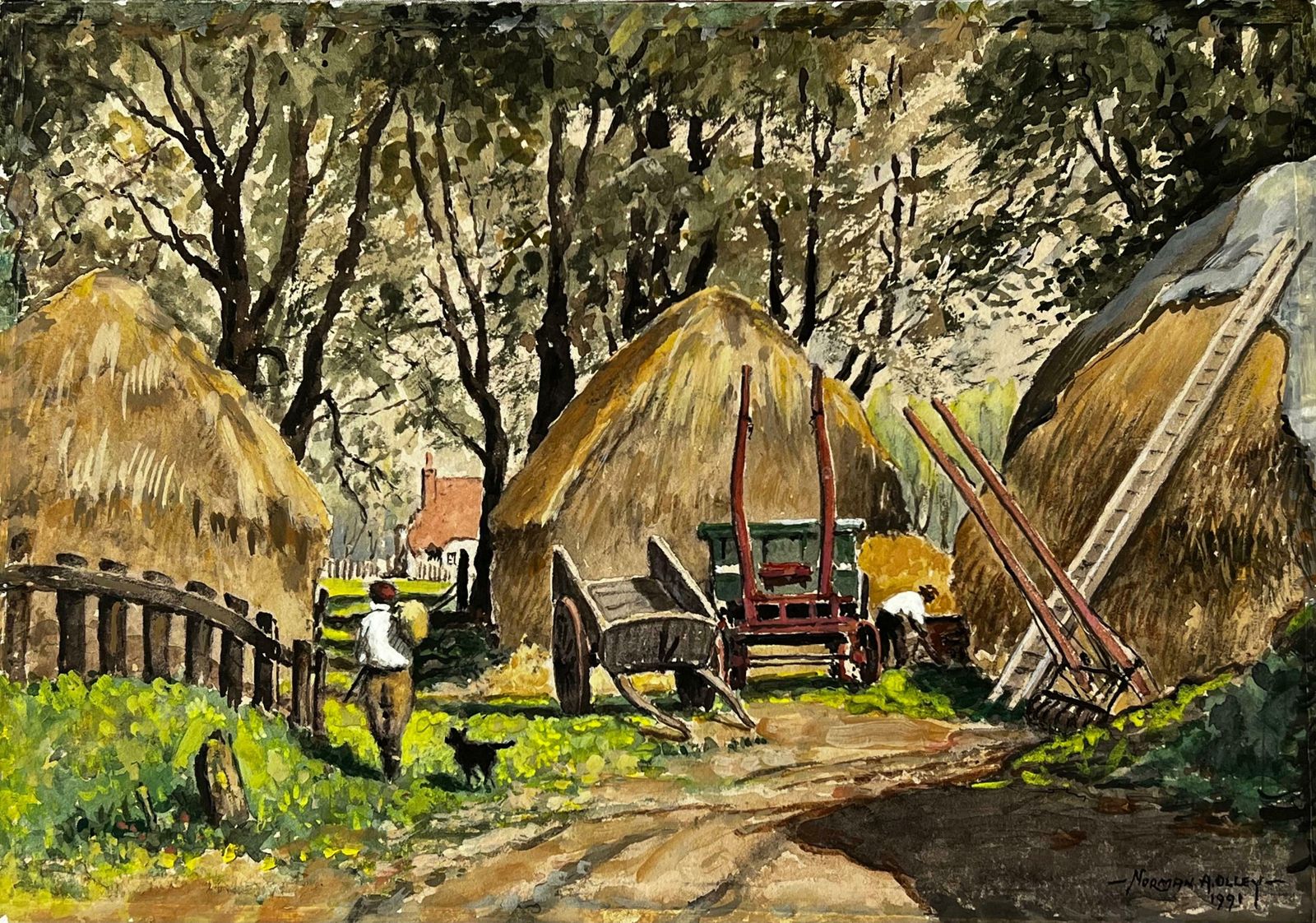 Norman A Olleysummertime Landscape, Gathering Hay From The Hay Stacks Mannor Farm , Surrey photo furniture