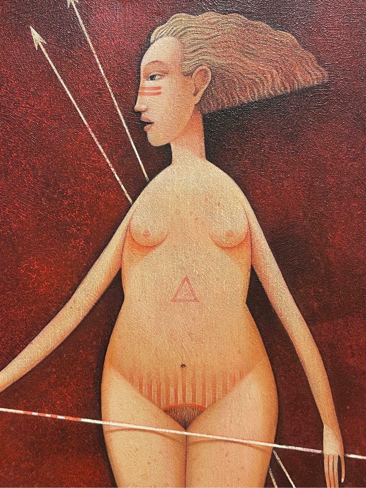 photo for sale Guerrierepair French Surrealist Nude Man & Woman Portraits Archery Bow & Arrow Signed1998