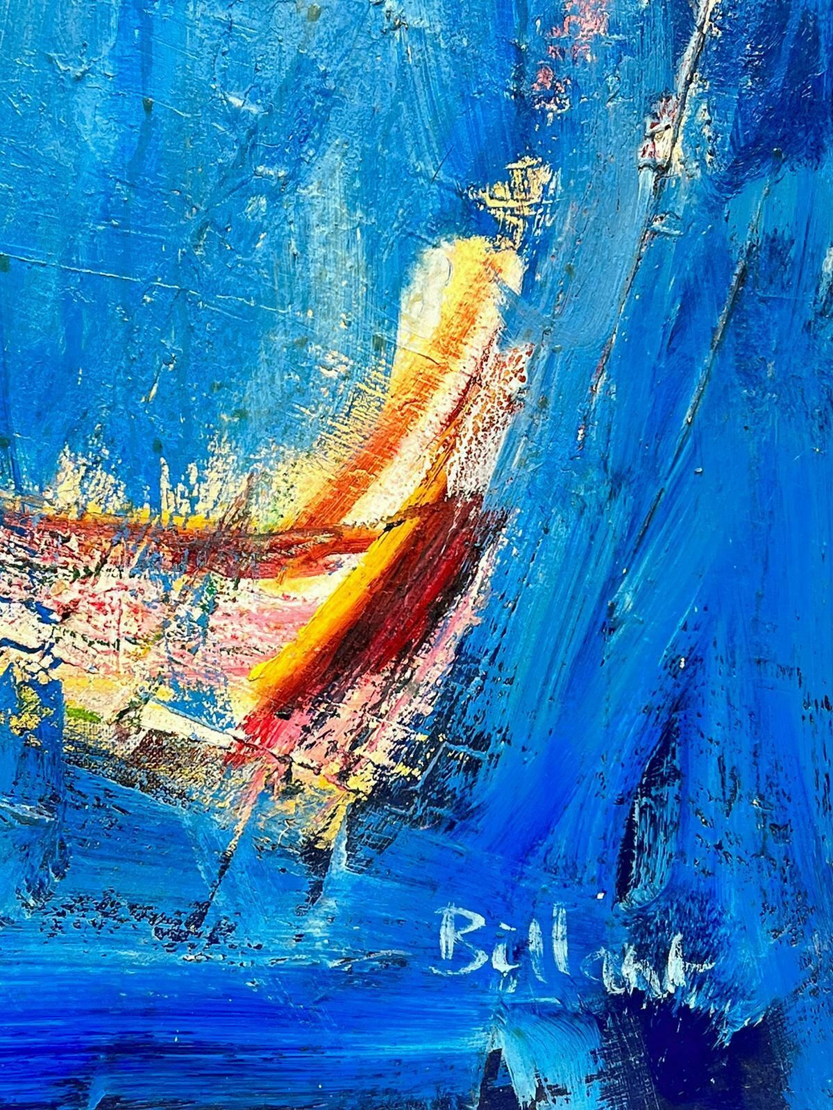 French Expressionisthuge French Expressionist Abstract Signed Oil Blue With Orange Yellow Shapes20th Century photo vinterior