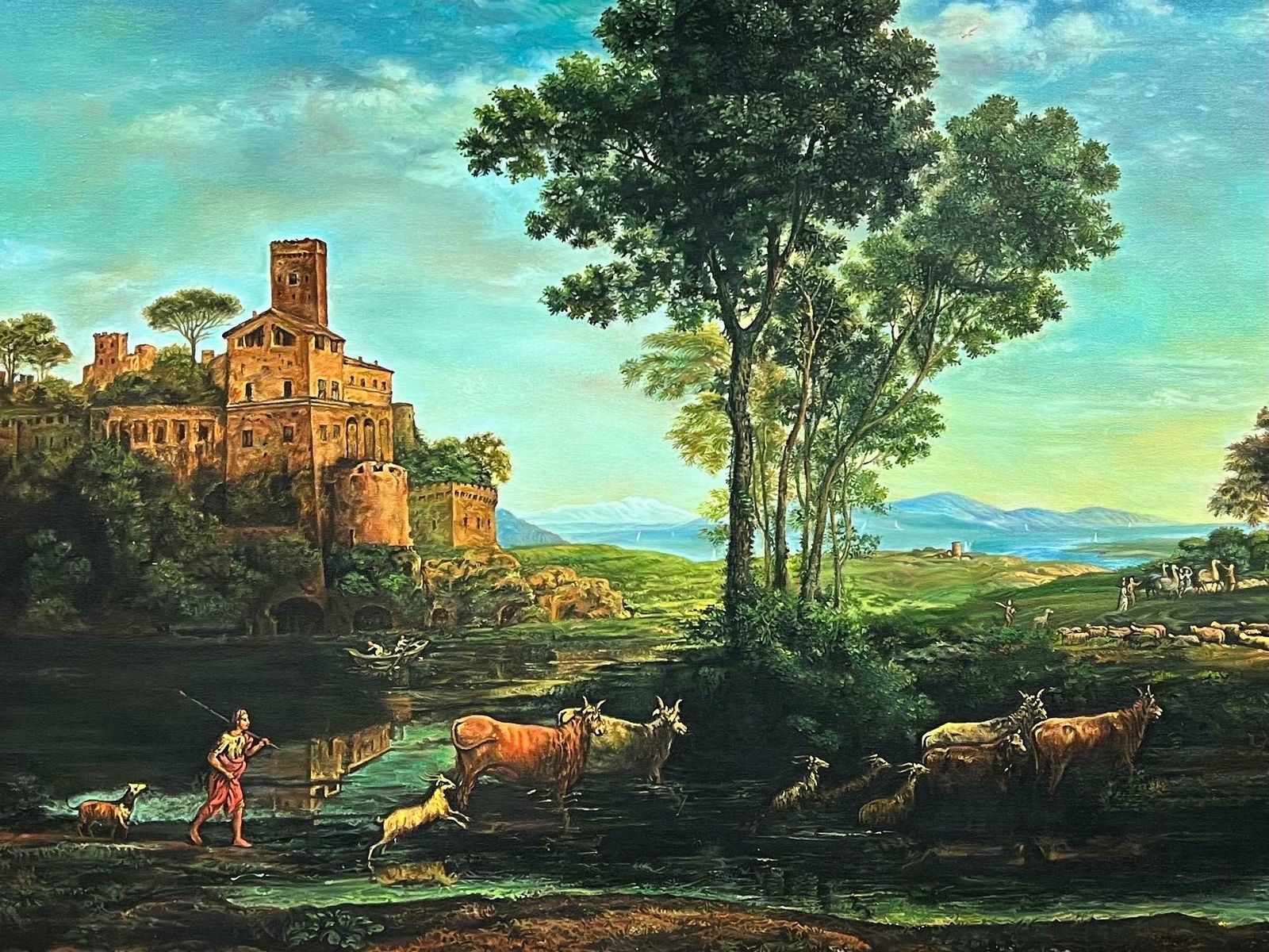 Continental Schoollarge Classical Oil Painting Figures Animals In Arcadiane Landscape, Framed20th Century photo furniture