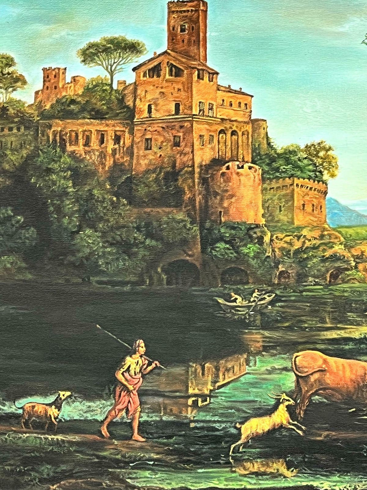 Continental Schoollarge Classical Oil Painting Figures Animals In Arcadiane Landscape, Framed20th Century photo Art