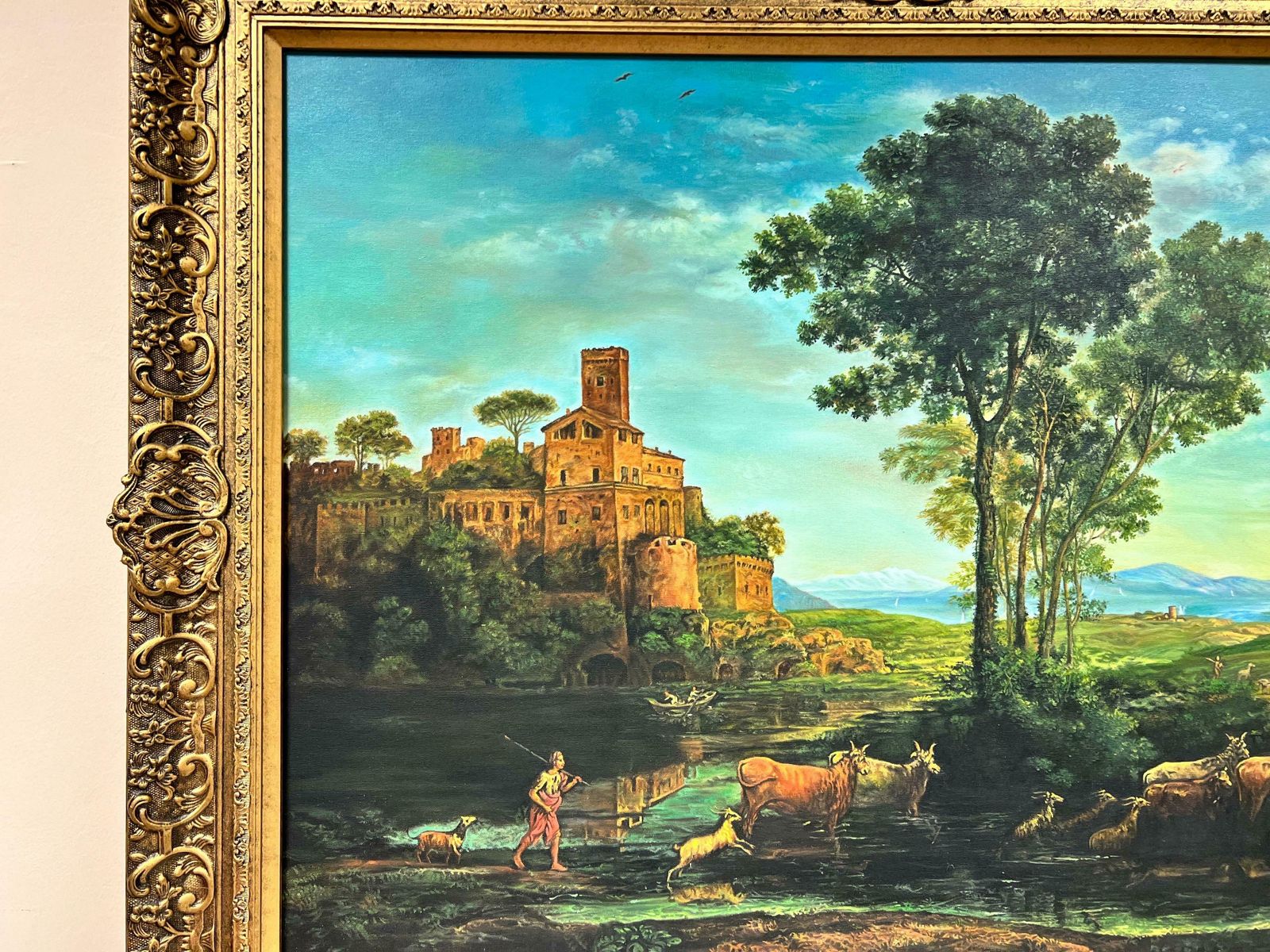 Continental Schoollarge Classical Oil Painting Figures Animals In Arcadiane Landscape, Framed20th Century photo buy