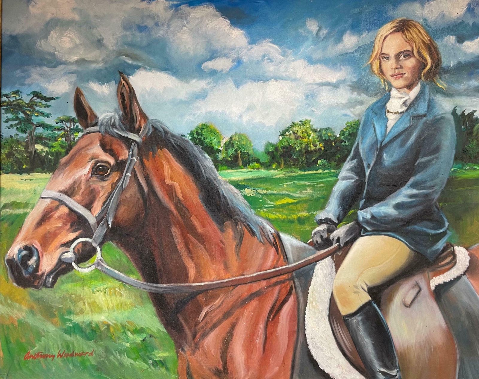 Anthony Woodwardhuge British Modern Oil Young Rider On Horseback Fine Equestrian Portrait