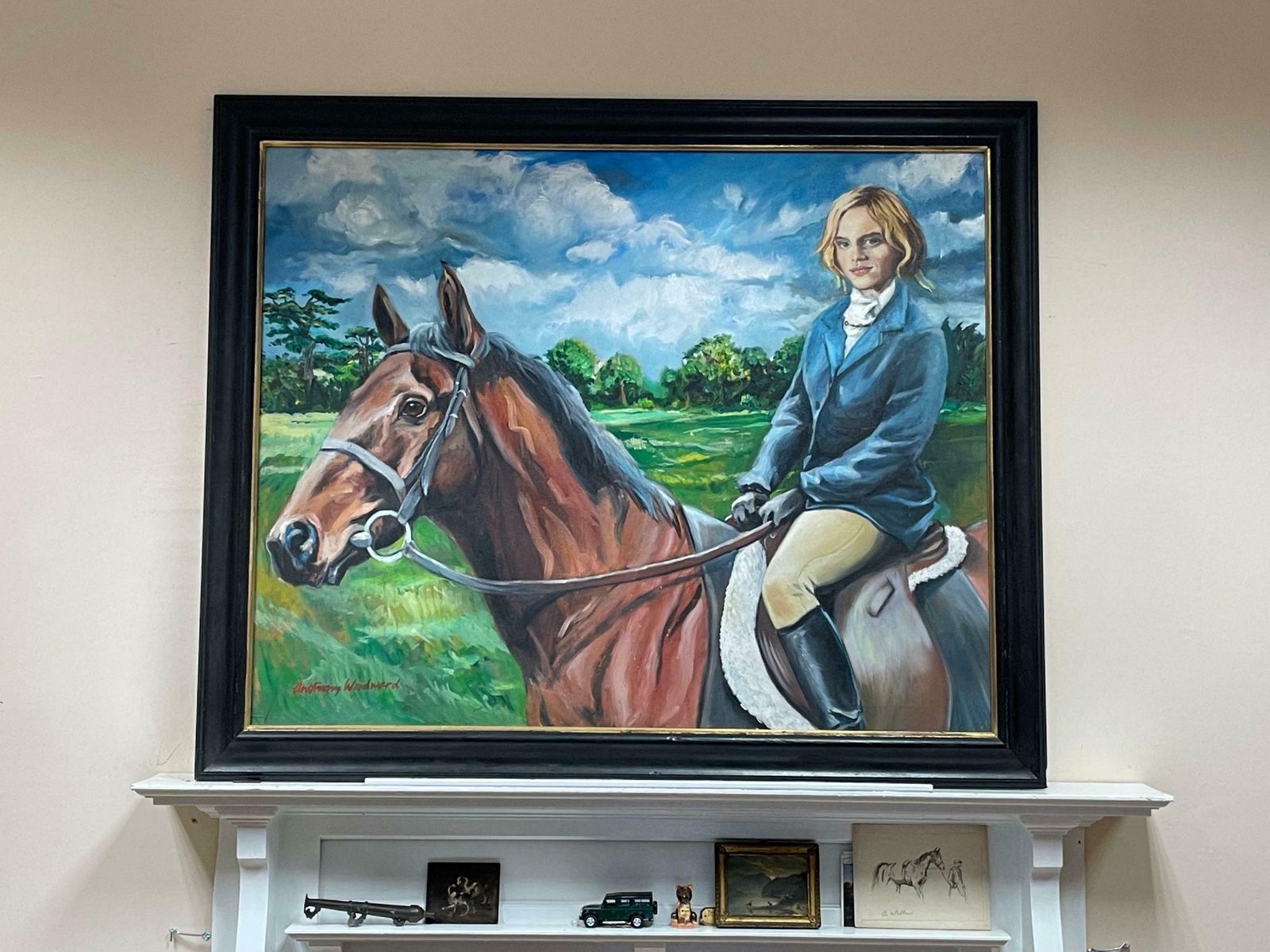 Anthony Woodwardhuge British Modern Oil Young Rider On Horseback Fine Equestrian Portrait photo furniture