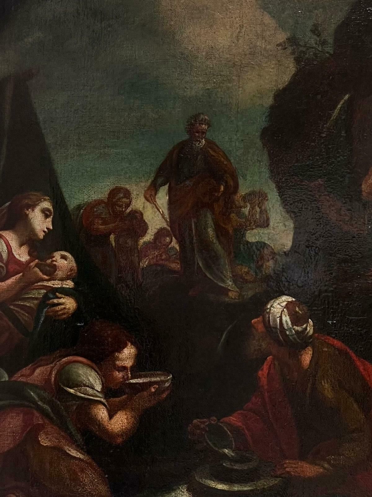 17th Century Italian Old Master Oil Painting Moses Striking Water From The Rock17th Century photo for sale