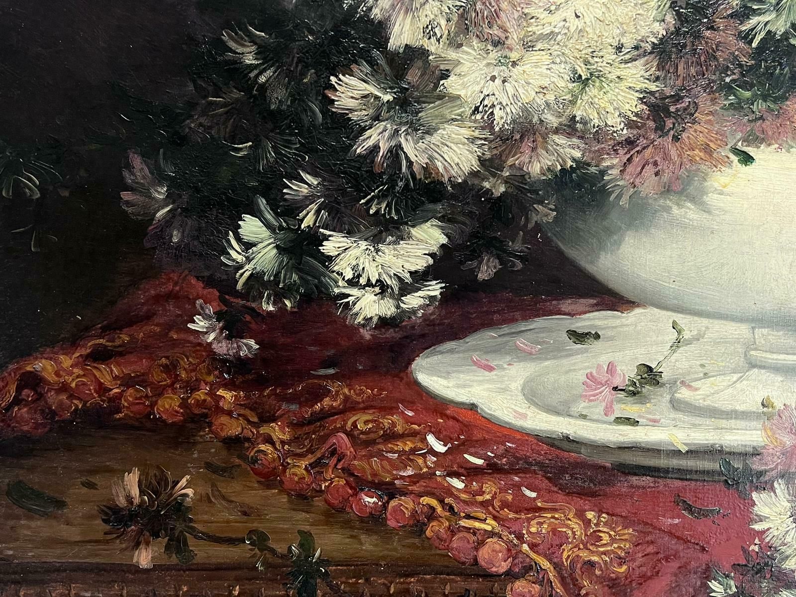 Alfred Roubyfine 19th Century French Flower Oil Painting Large Canvas Major Listed Artist photo vinterior