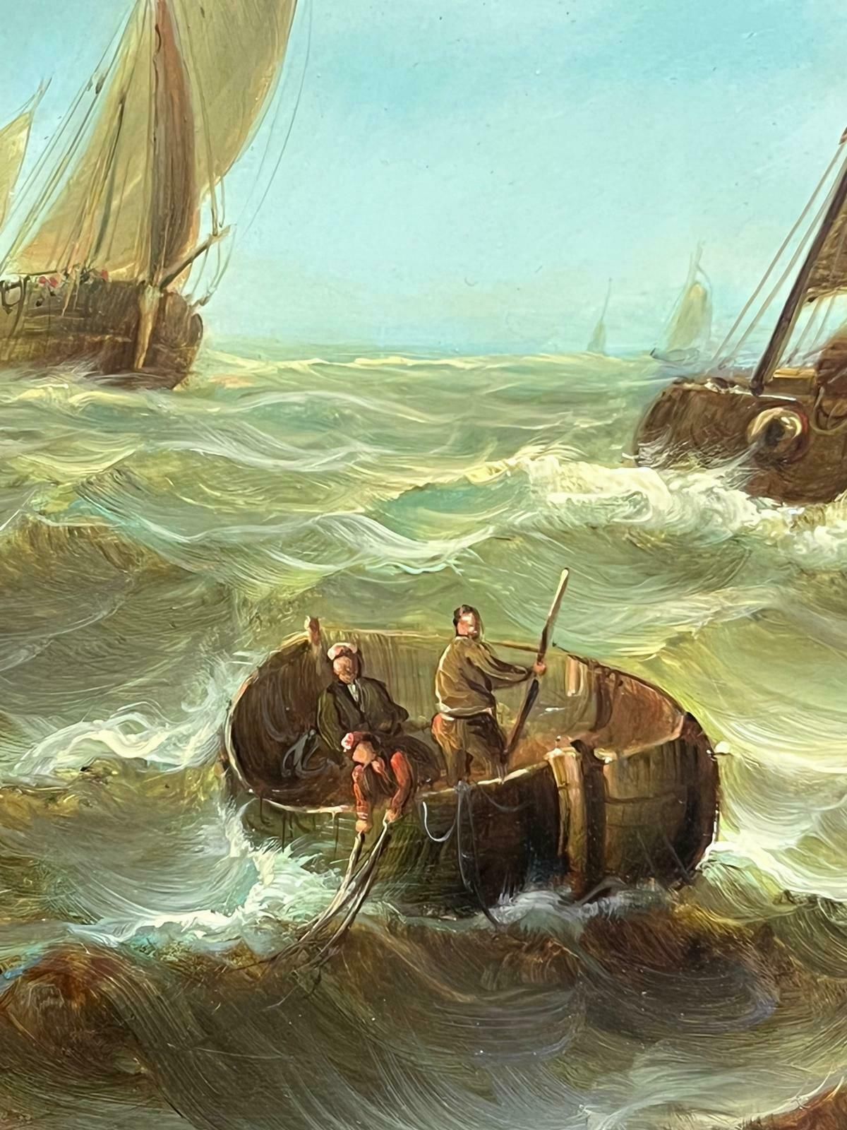 Jean Laurentfine Marine Signed Oil Painting Old Sailing Boats On Choppy Seas Gilt Framed photo Art