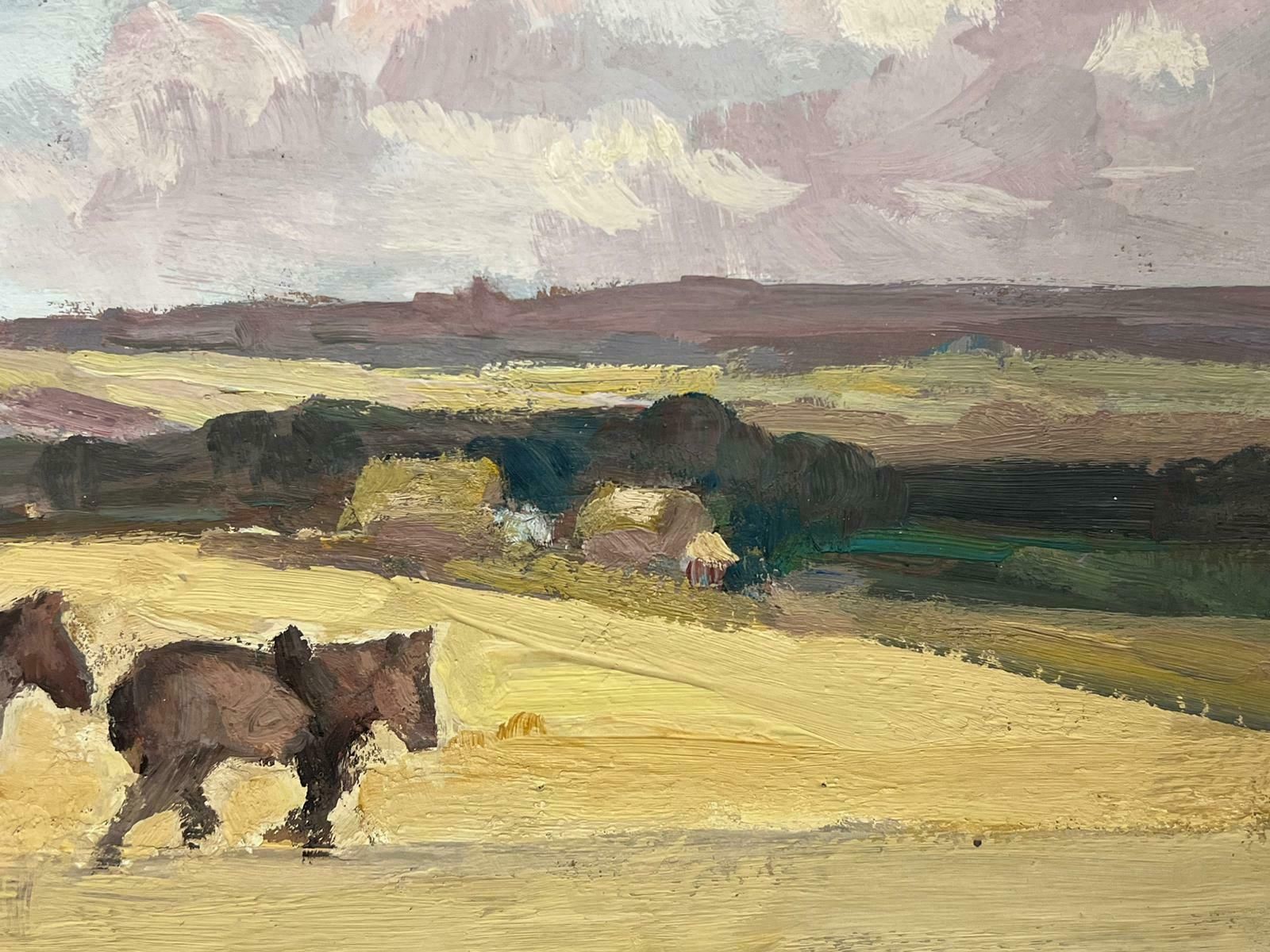 Leon Hatotvintage French Oil Painting Brown Horses Pulling A Hay Kart In Golden Fields photo 769.0