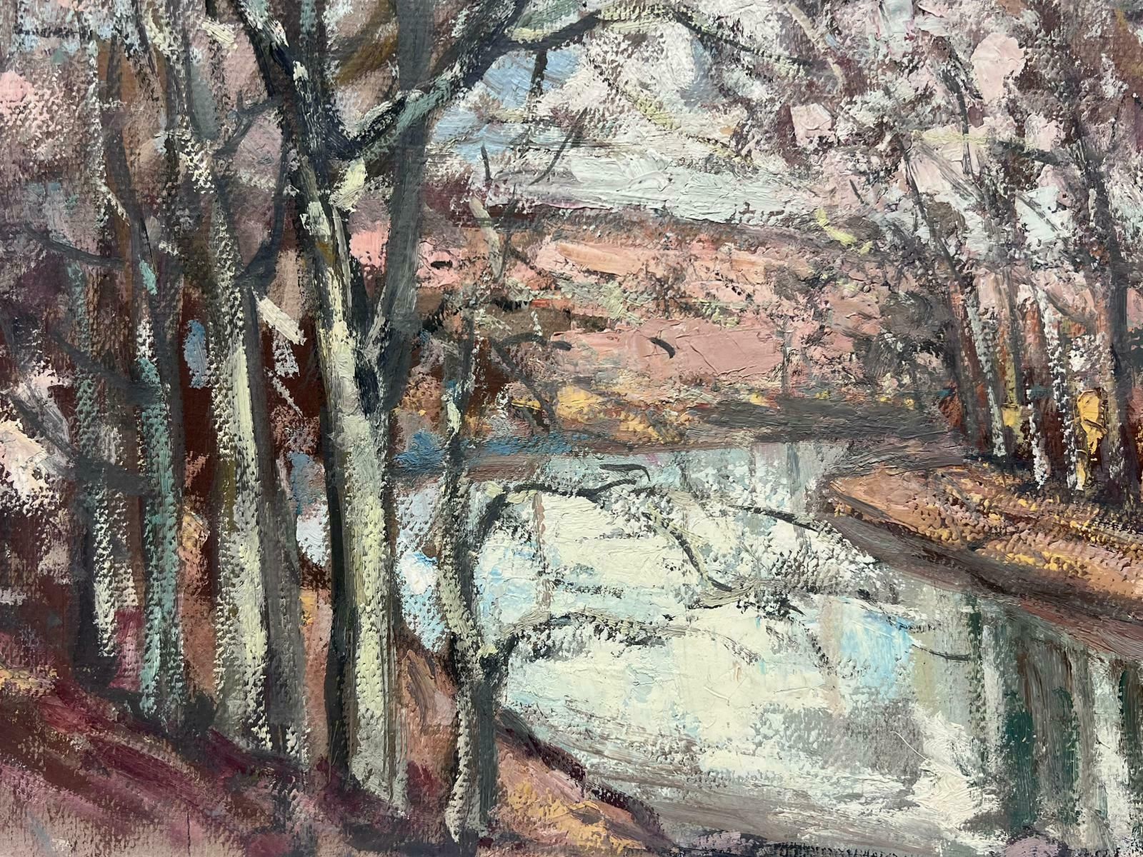 Leon Hatotvintage French Oil Painting Bare Winter Trees Alongside The River photo 769.0