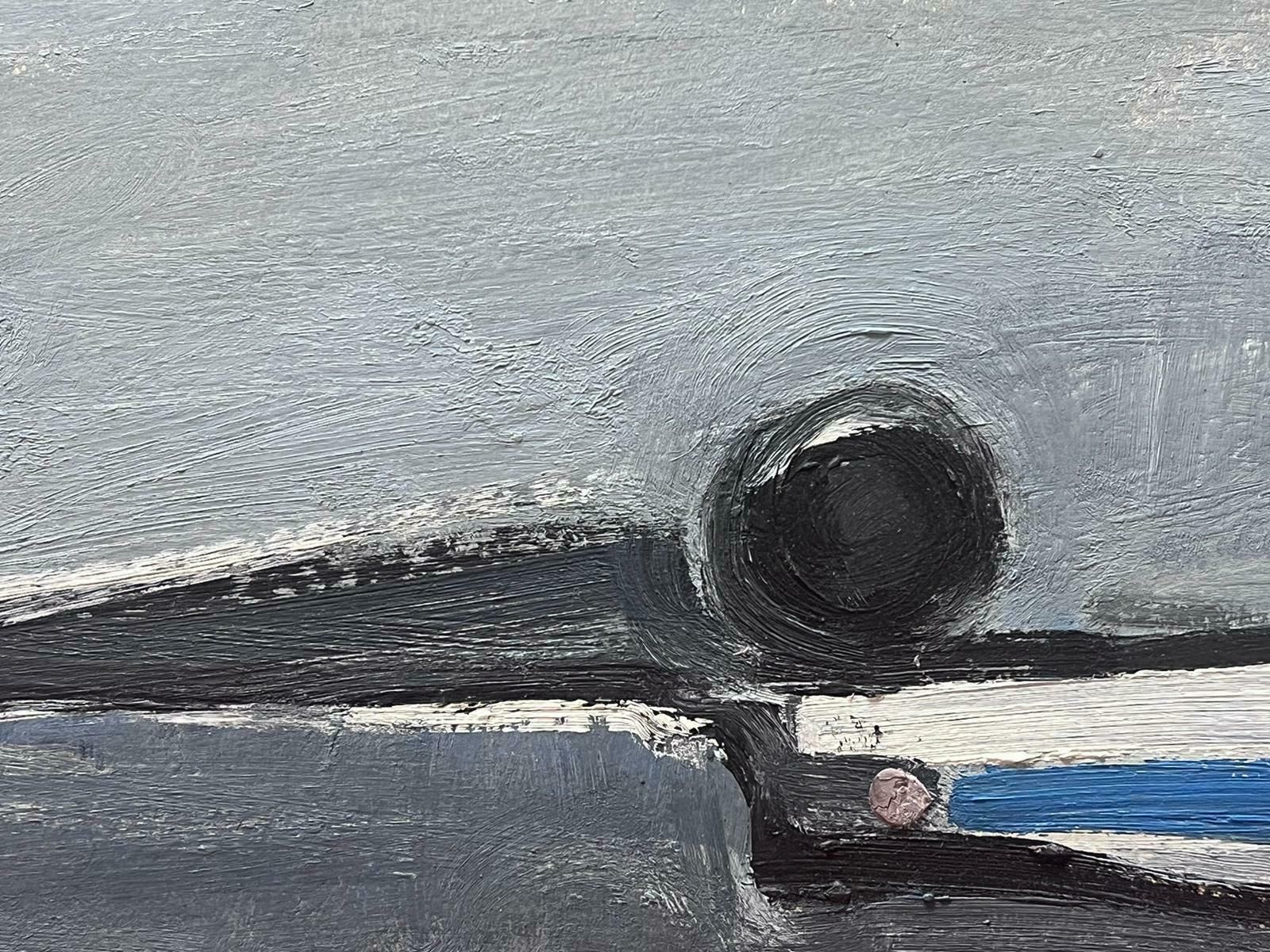 Elisabeth Hahn20th Century German Modernist Oil Painting Black Grey White And Blue Abstract20th Century photo furniture