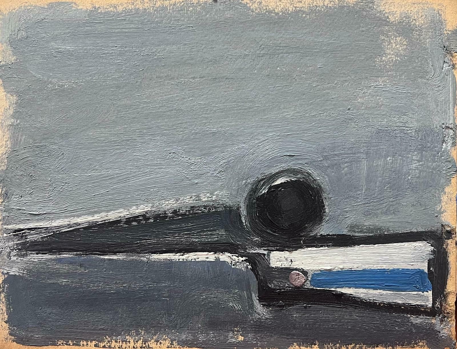Elisabeth Hahn20th Century German Modernist Oil Painting Black Grey White And Blue Abstract20th Century photo for sale