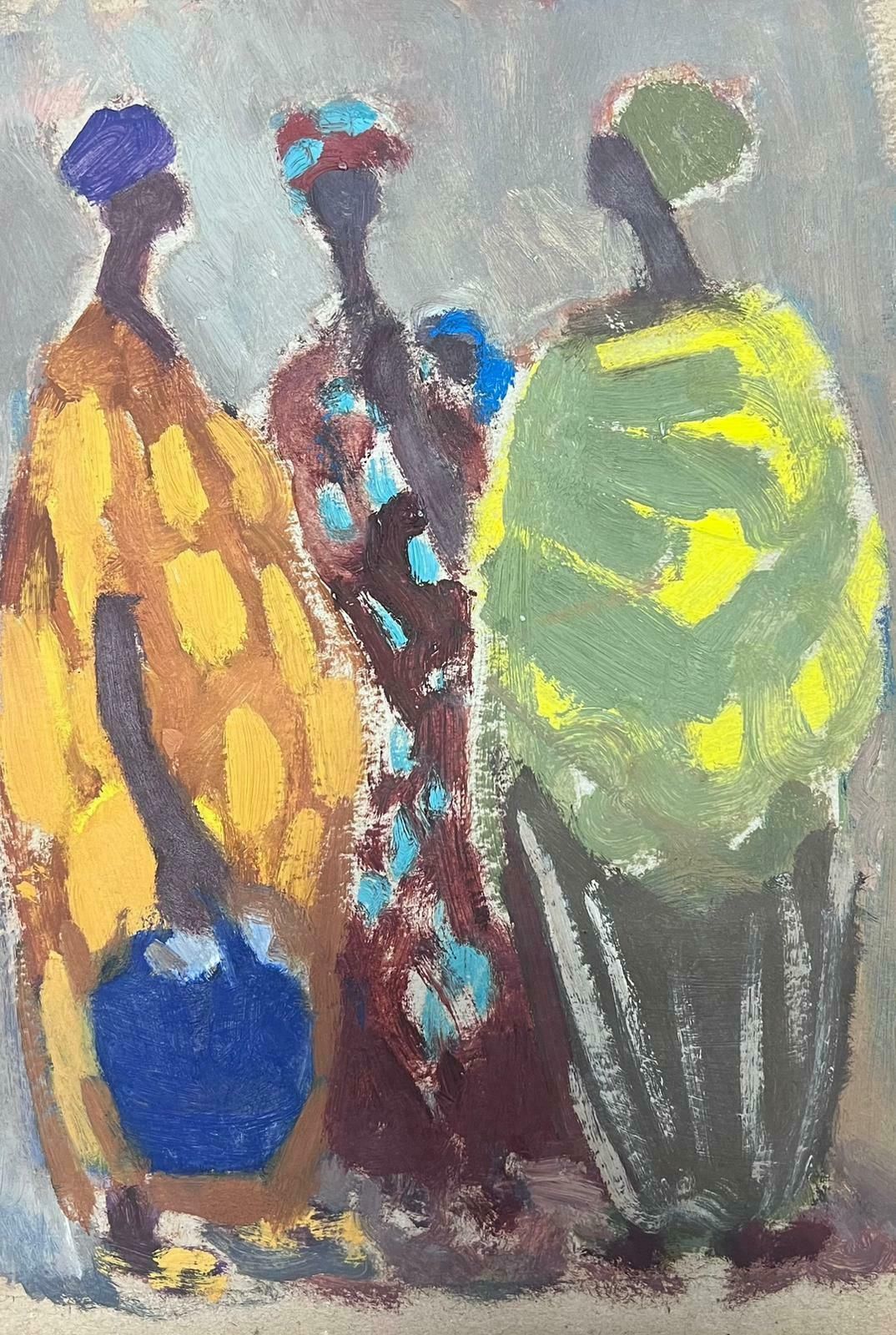 Elisabeth Hahn20th Century German Modernist Oil Painting Three African Figures Standing20th Century