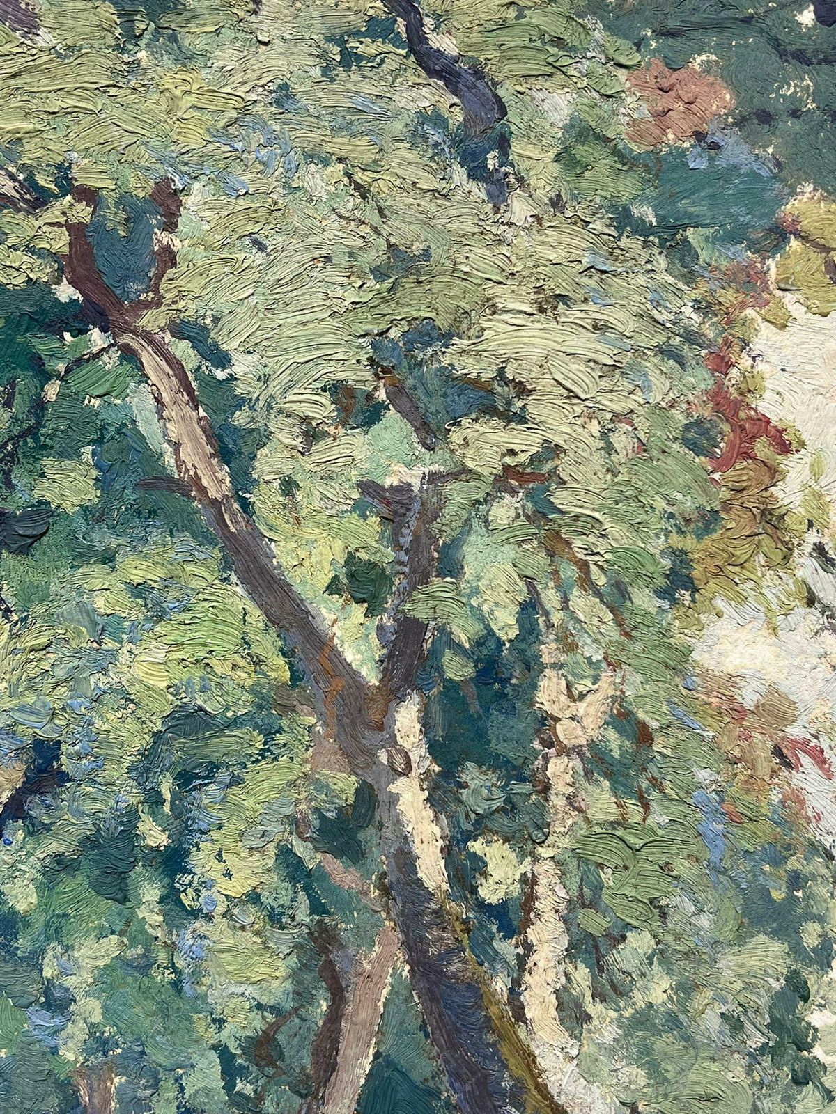 Jean Laforguefigures Walking Down Tree Path Signed French Impressionist 1950's Oil Painting photo vinterior