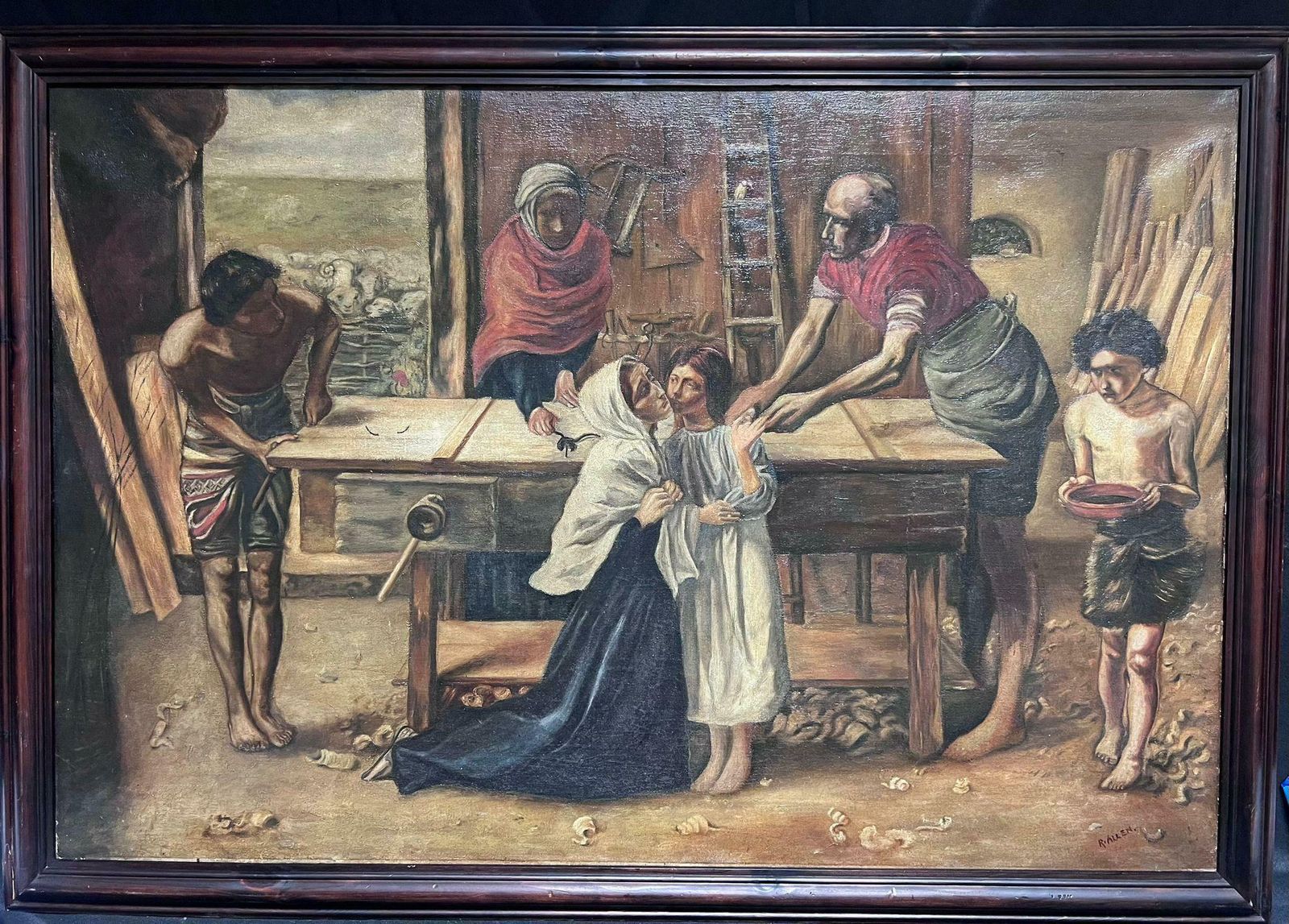 British Pre Rapaelite Schoolchrist In The House Of His Parents The Carpenters Workshop Antique English Oil photo furniture