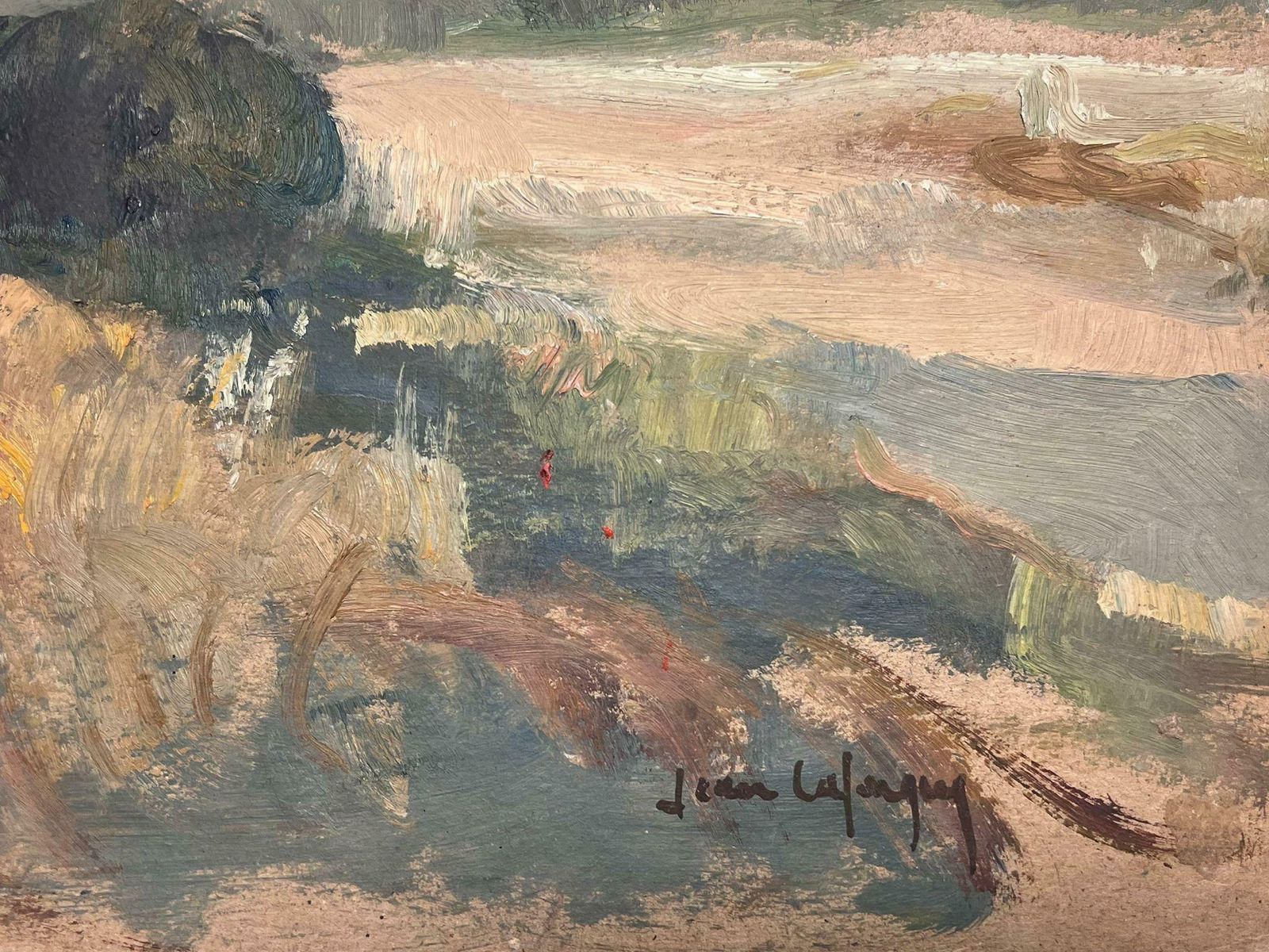Jean Laforgueold Preaching Cross Memorial Stone French Village Landscape 1950's Oil Painting photo Art