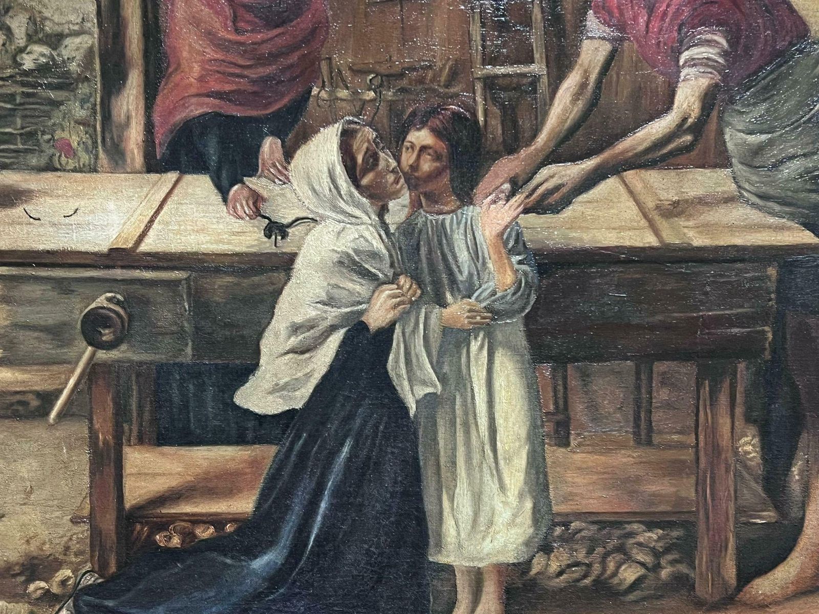 photo furniture British Pre Rapaelite Schoolchrist In The House Of His Parents The Carpenters Workshop Antique English Oil