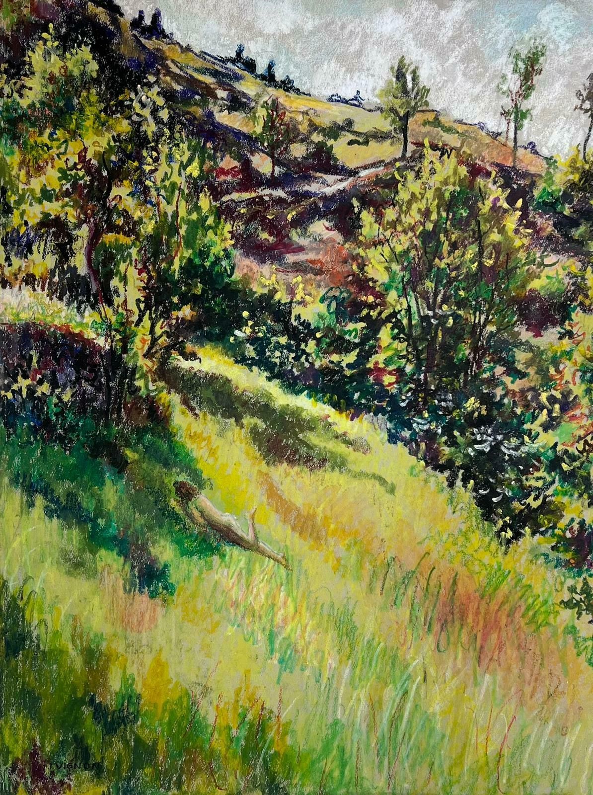 Josine Vignon1950s French Post Impressionist Nude Figure Laying In The Summers Day Fields1950s