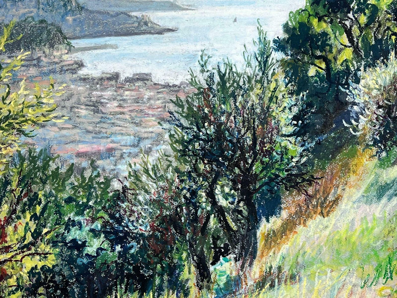 Art Josine Vignon1950s French Post Impressionist Provencal Olive Grove Hill Seascape 1950s photo
