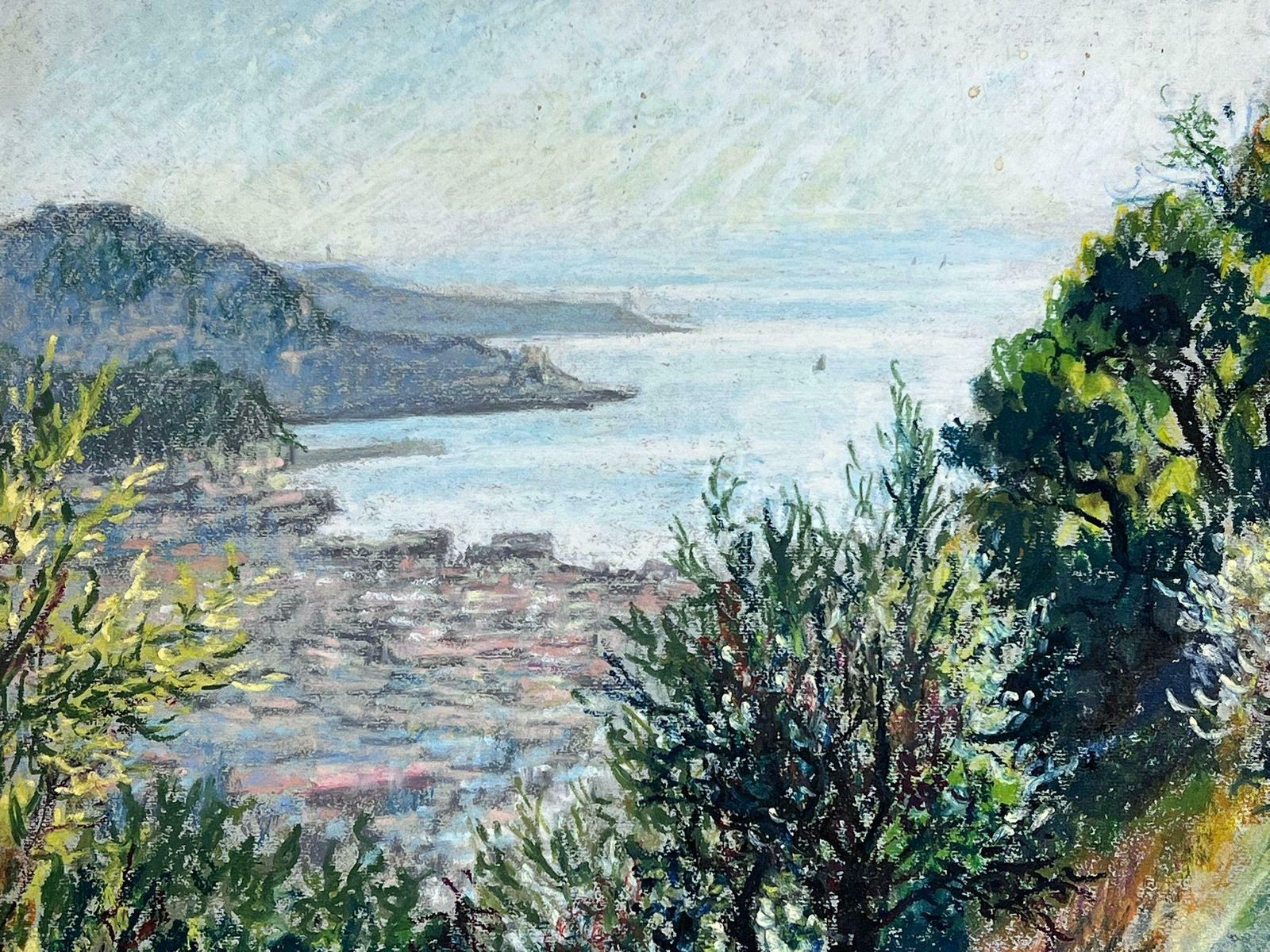 918.0 Josine Vignon1950s French Post Impressionist Provencal Olive Grove Hill Seascape 1950s photo