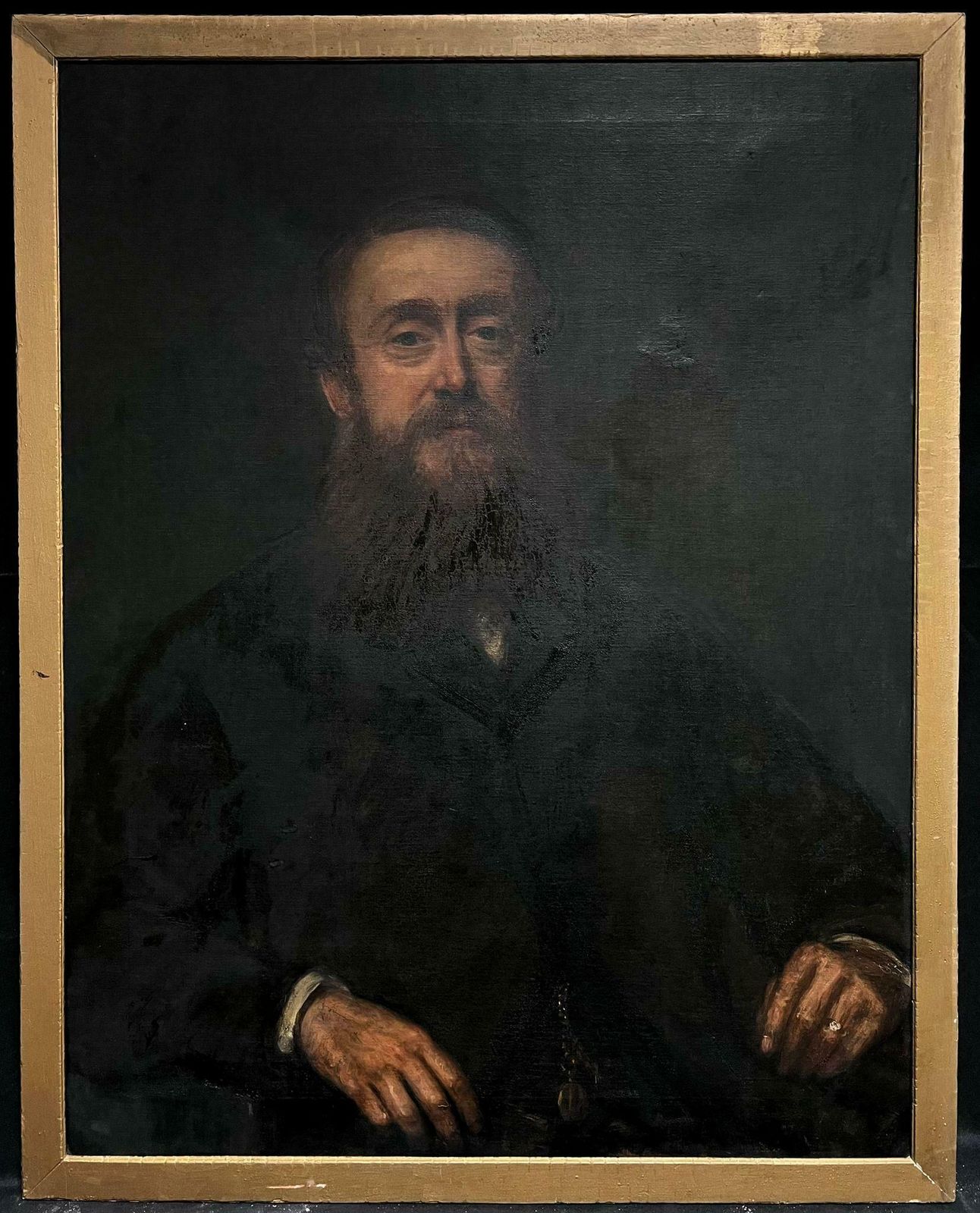 French Impressionistvery Large 19th Century French Impressionist Oil Painting Portrait Bearded Man photo furniture