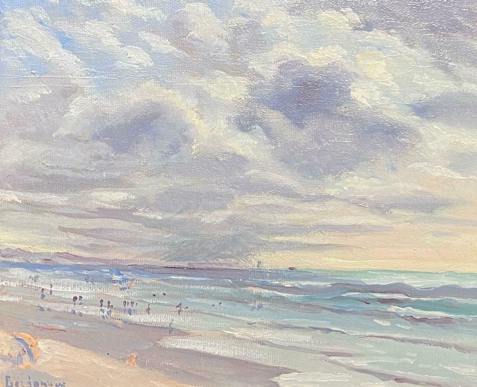 Georges Bordonovecontemporary French Impressionist Oil Figures On Expansive Beach Seascape