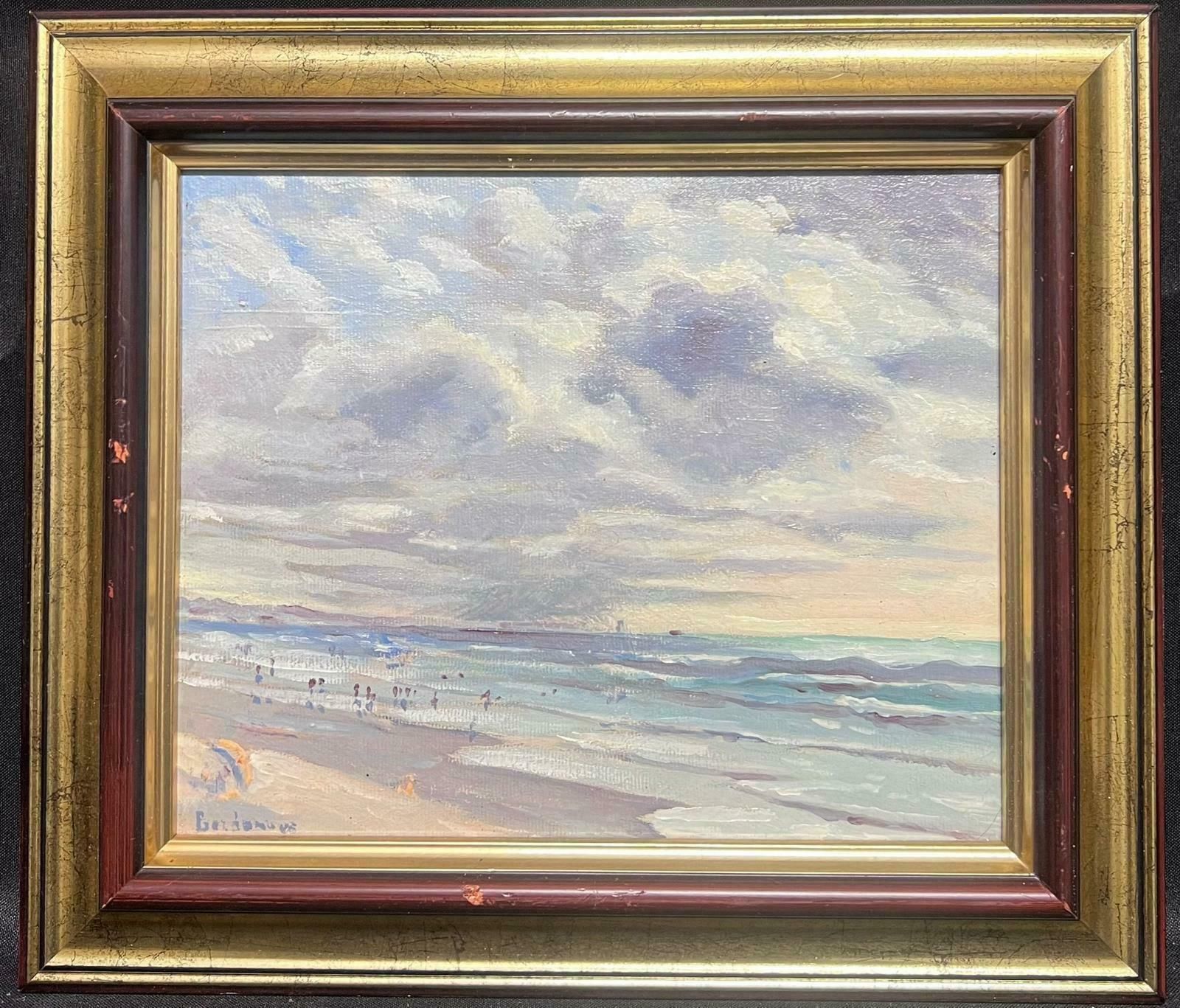 Georges Bordonovecontemporary French Impressionist Oil Figures On Expansive Beach Seascape photo furniture