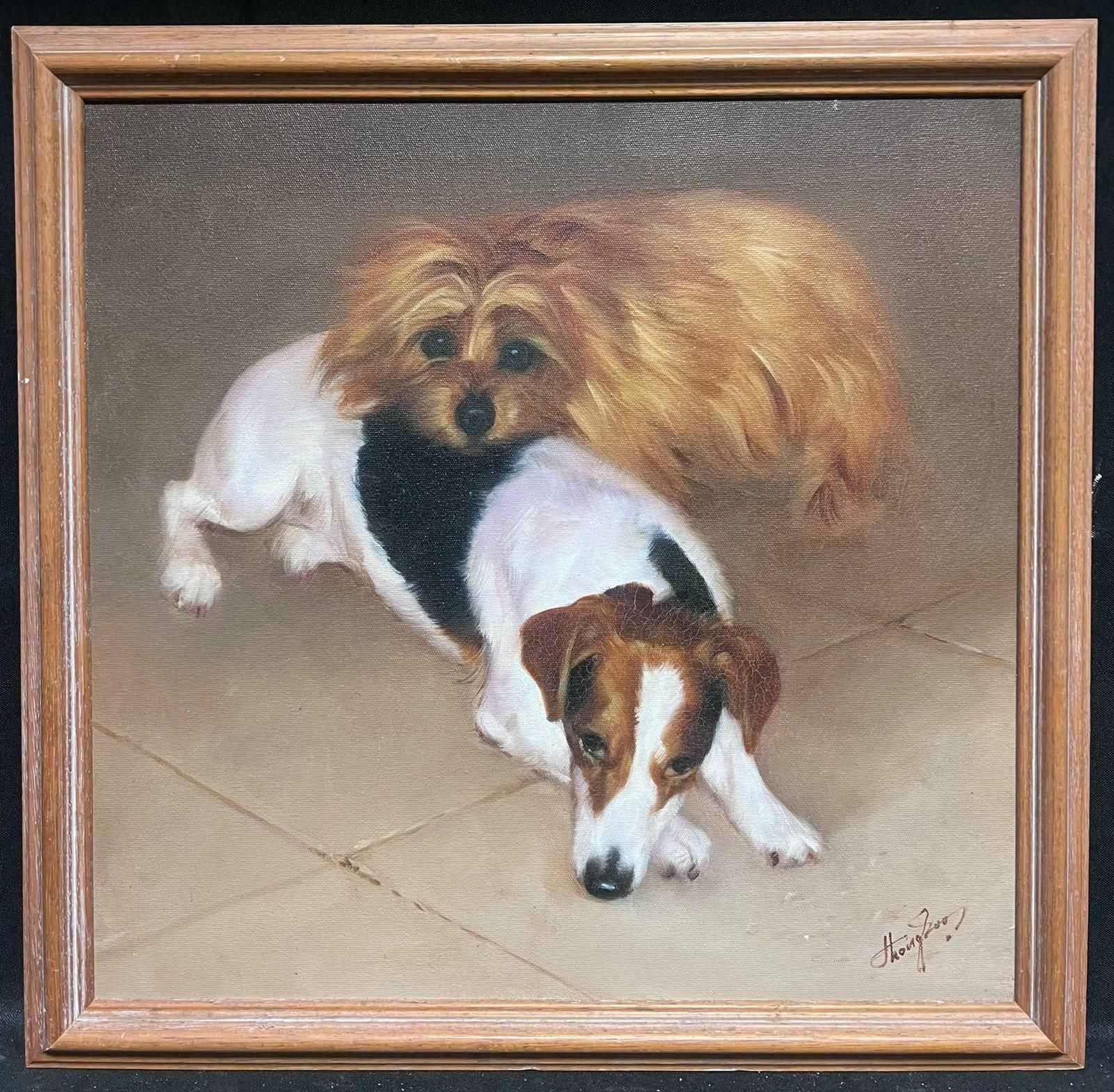 English Artistoriginal British Signed Oil Painting Jack Russell Terrier And Companion Dog photo furniture