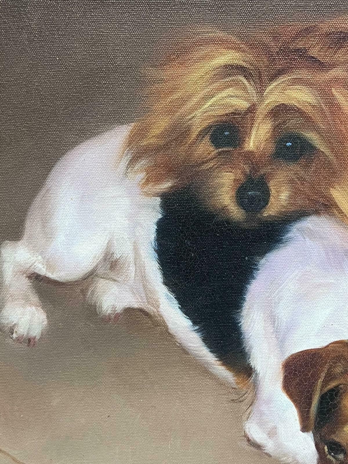 English Artistoriginal British Signed Oil Painting Jack Russell Terrier And Companion Dog photo for sale