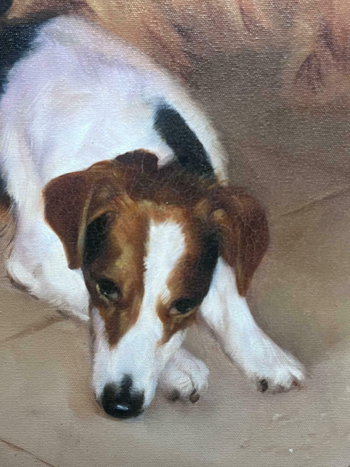 English Artistoriginal British Signed Oil Painting Jack Russell Terrier And Companion Dog photo buy