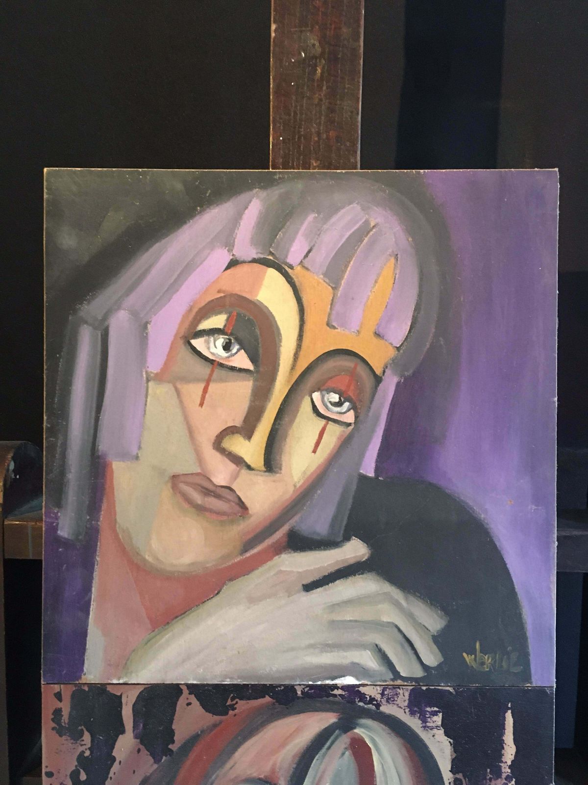 Beatrice Werlieabstract Portraits Two Paintings As One Purple Colour Signedc.1990s photo 1745.0