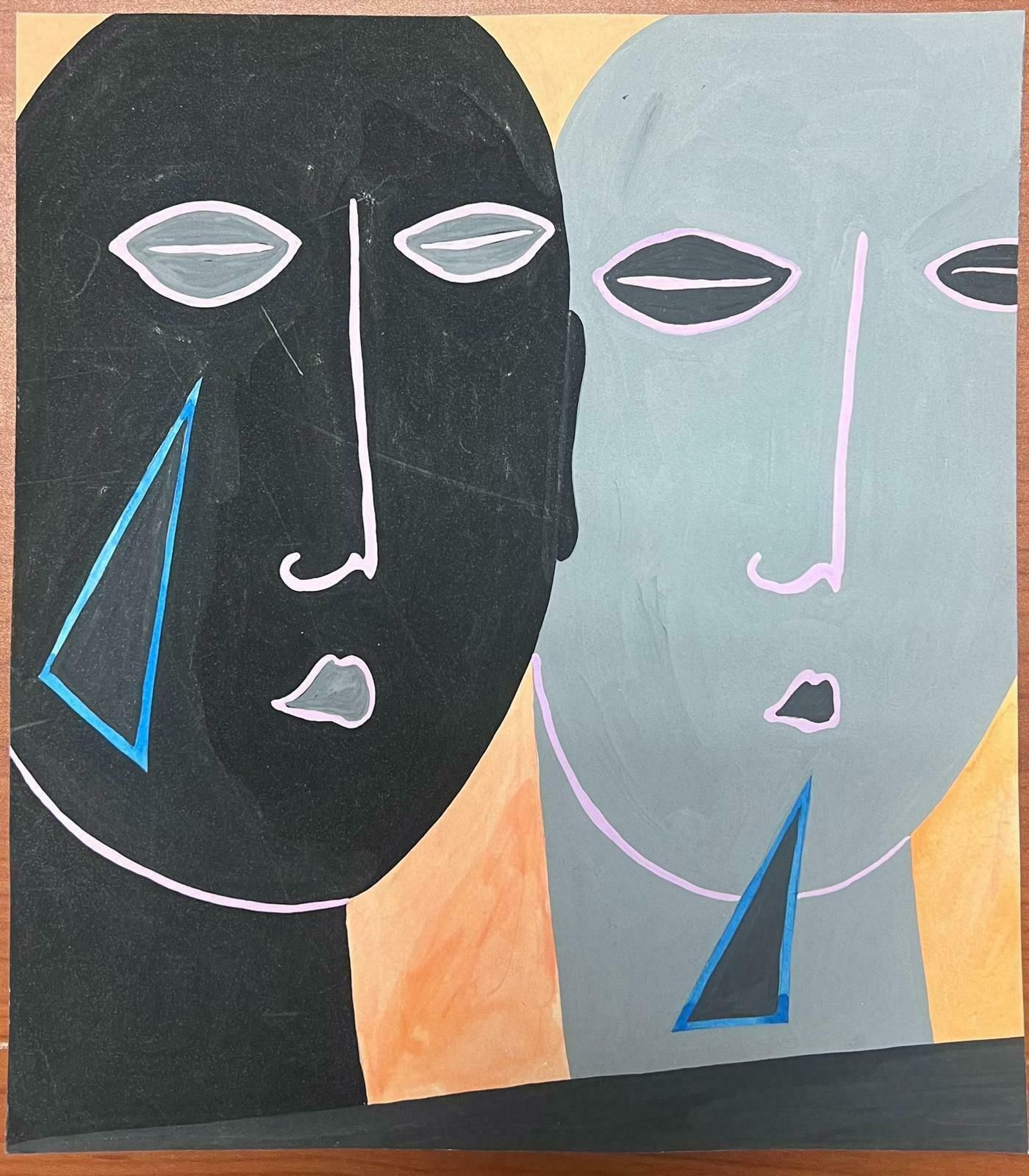 Sally Vaughancontemporary British Abstract Original Painting Surrealist Head Portraits1990 photo furniture