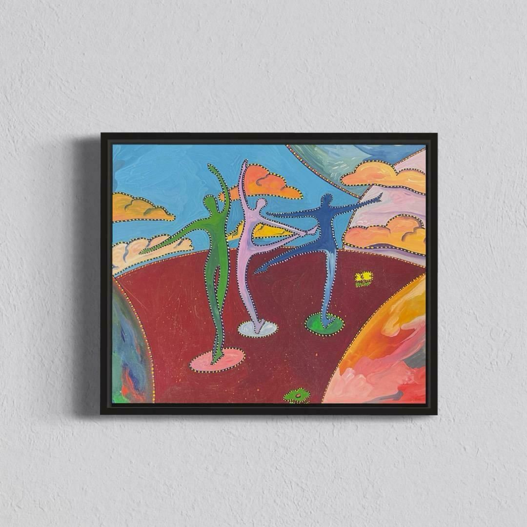 Sally Vaughancontemporary British Abstract Original Painting Three Dancing Figures Surrealist1990 photo furniture