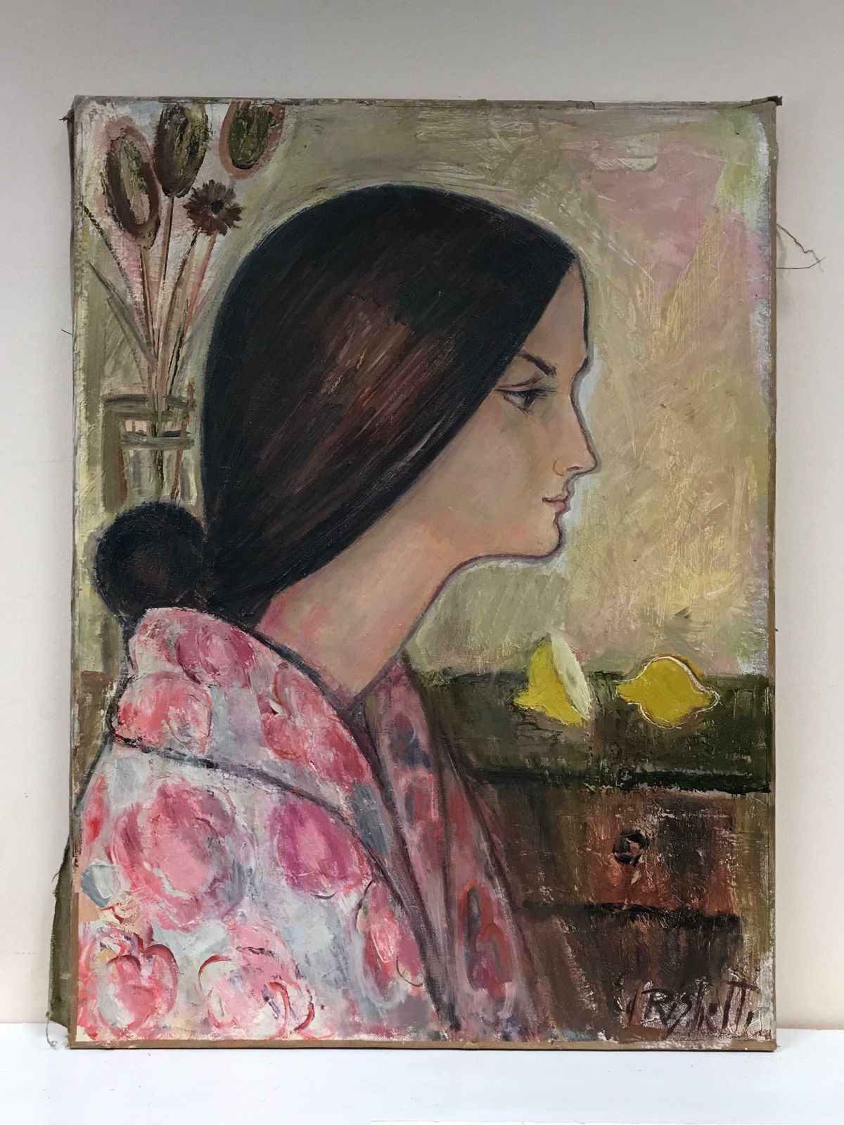 édouard Righetti (1924 2001)portrait Of Girl In Pink With Lemons, French Mid Century Post Impressionist Oil1950's