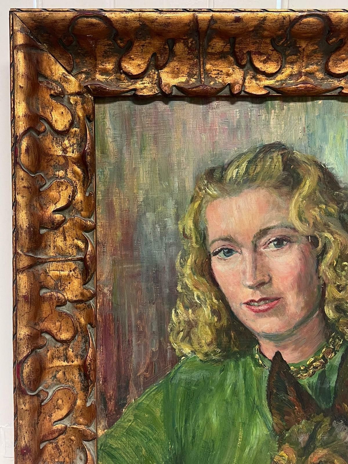 French Schoolmid 20th Century French Portrait Young Lady With Alsatian Dog Oil On Canvas1940 photo vinterior