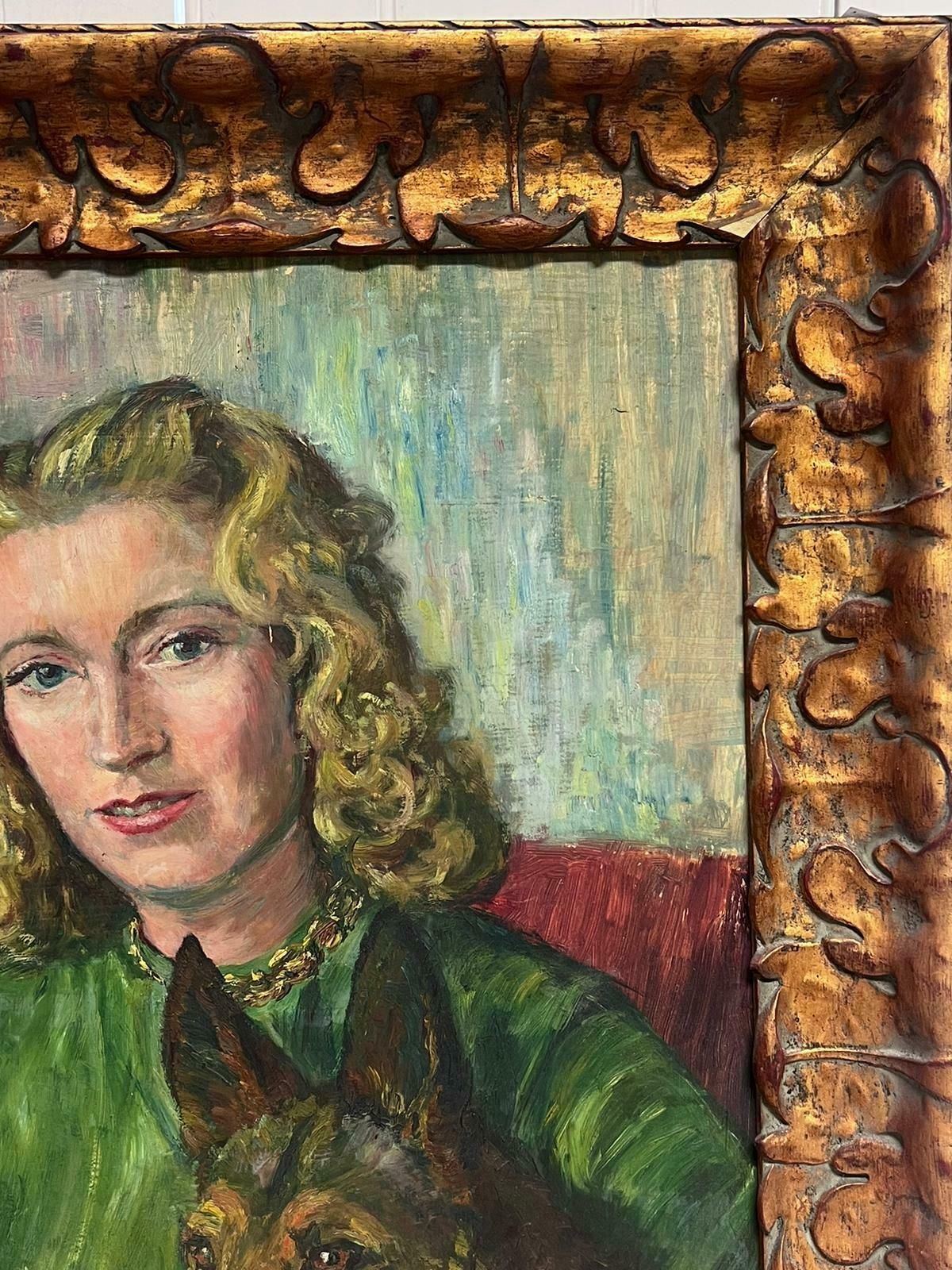 French Schoolmid 20th Century French Portrait Young Lady With Alsatian Dog Oil On Canvas1940 photo buy