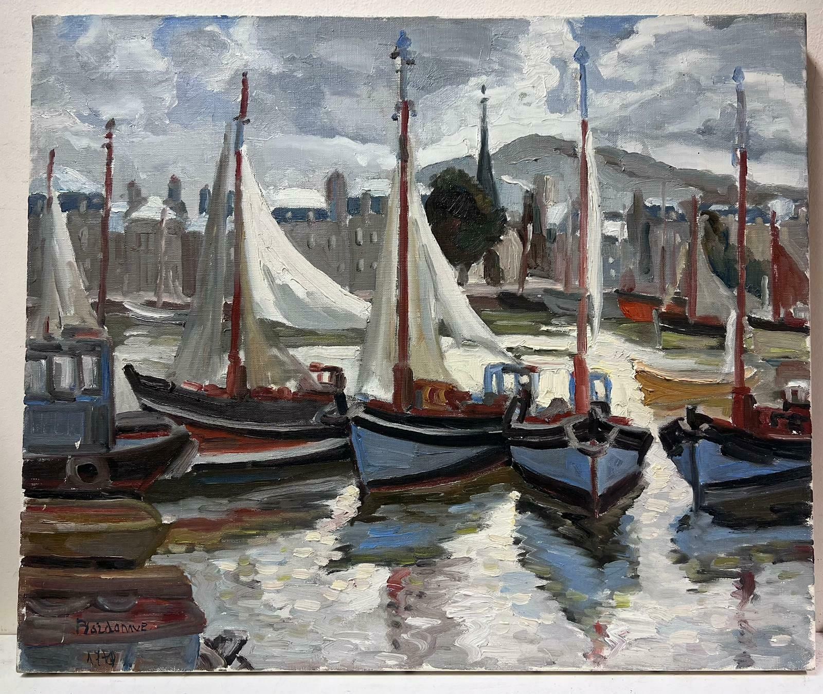 Georges Bordonovehonfleur Harbor With Boats 1970's French Impressionist Signed & Dated Oil photo Art