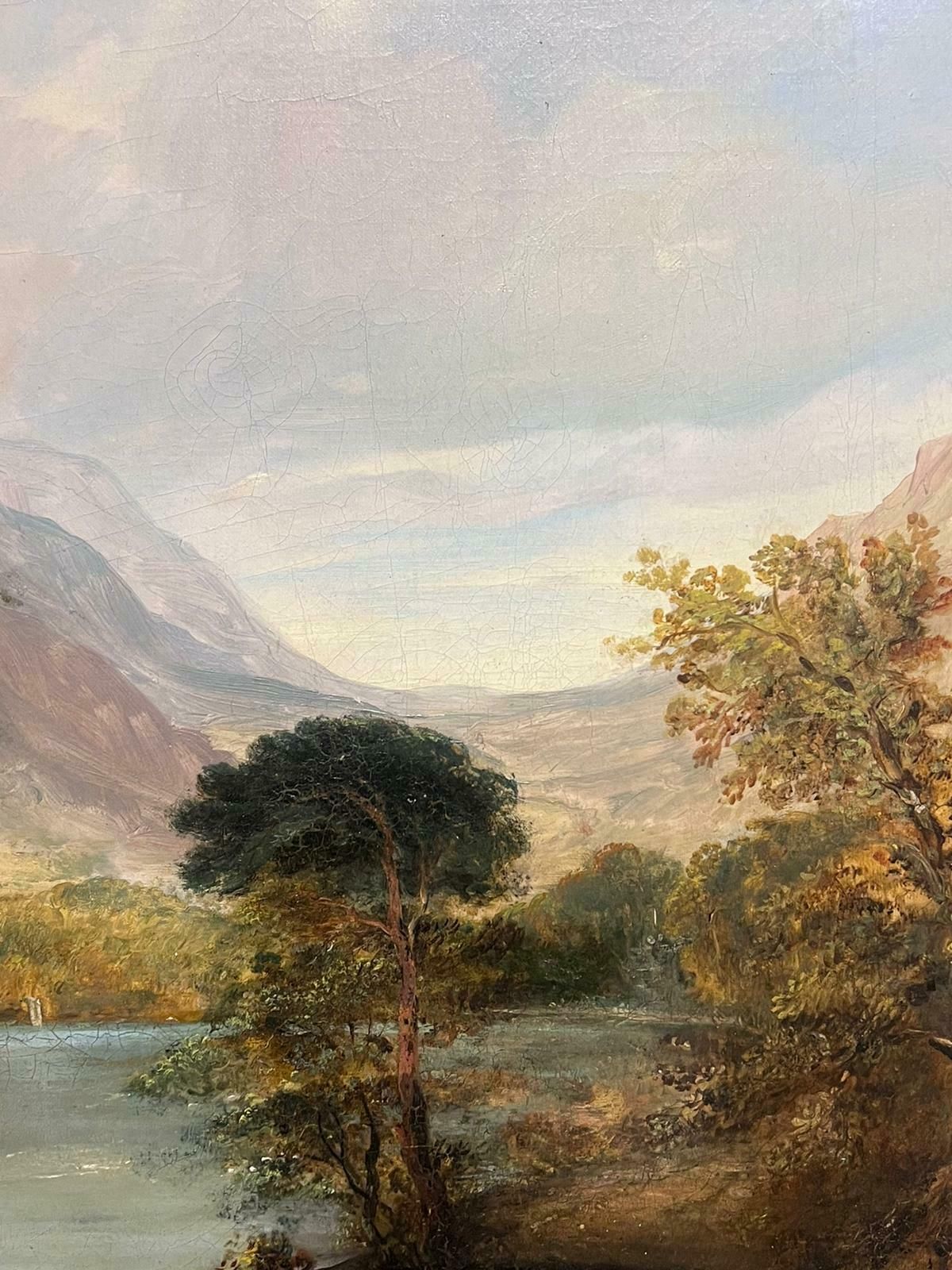 Scottish Victorianlarge Victorian Scottish Oil Painting Highland Loch Bathed In Sunlight photo vintage