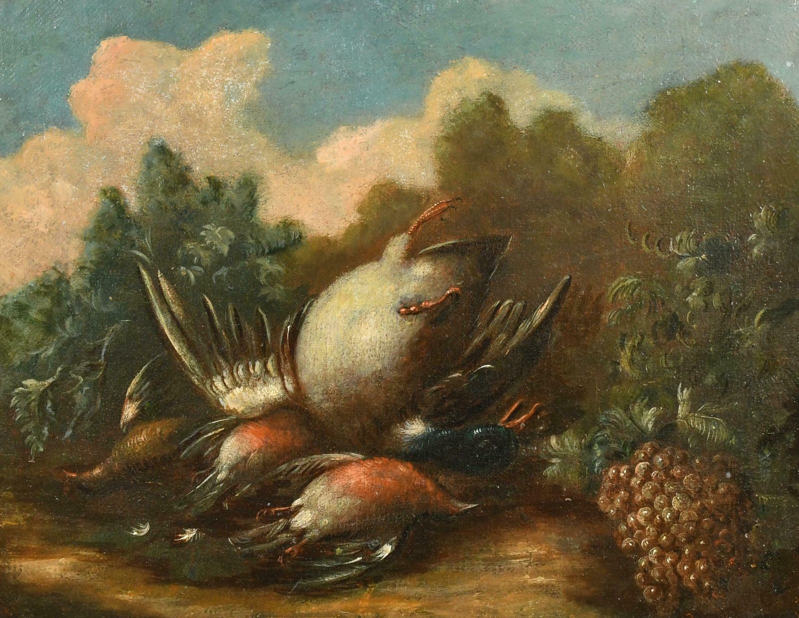 18th Century Italian Schoolfine 18th Century Old Master Oil Painting Dead Game In Landscape photo furniture