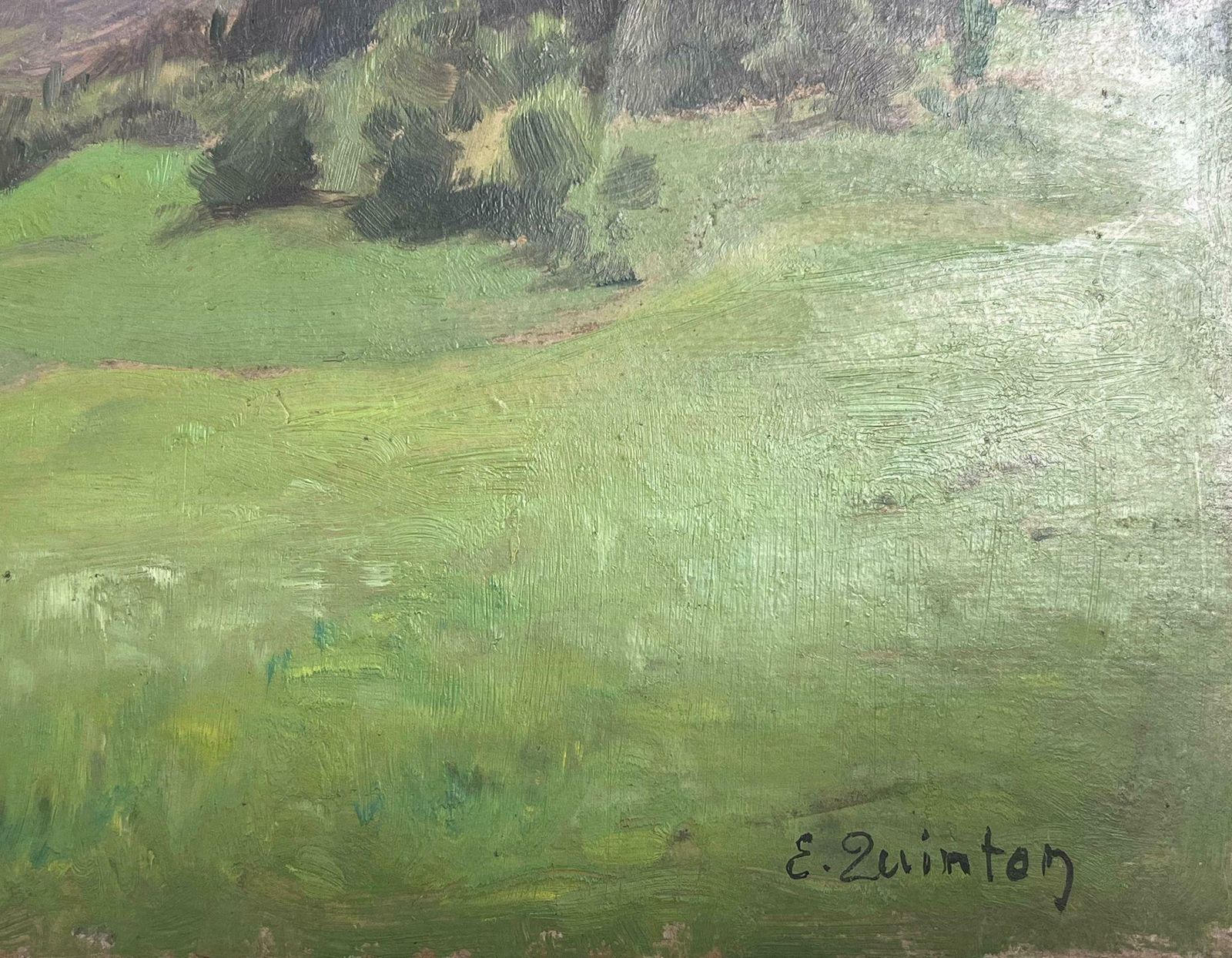 Edmond Quinton1930's French Impressionist Signed Oil Painting Mountains Behind Foggy Sky1930's photo furniture