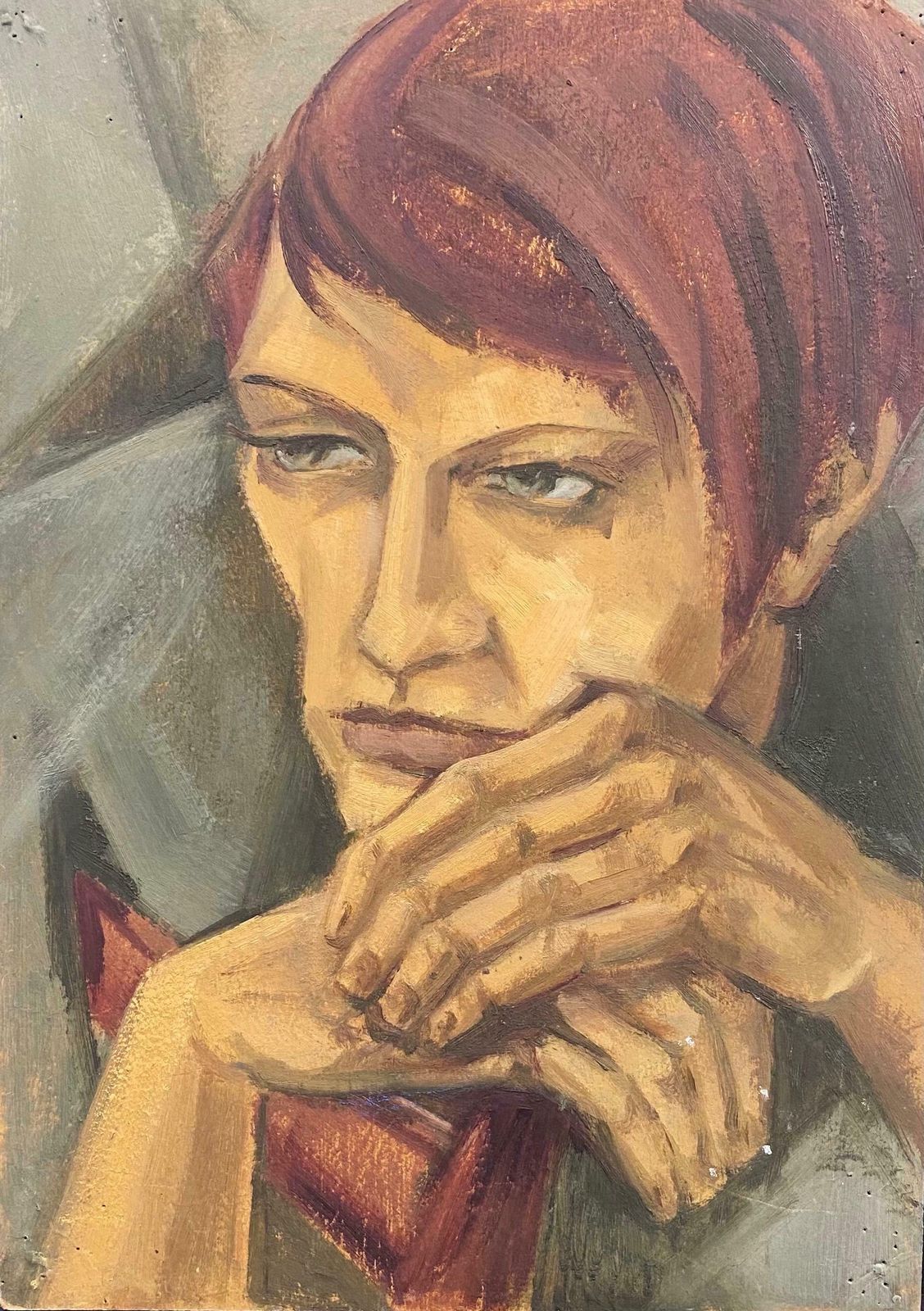 Elisabeth Hahn20th Century German Modernist Oil Painting, Portrait With Auburn Hair20th Century