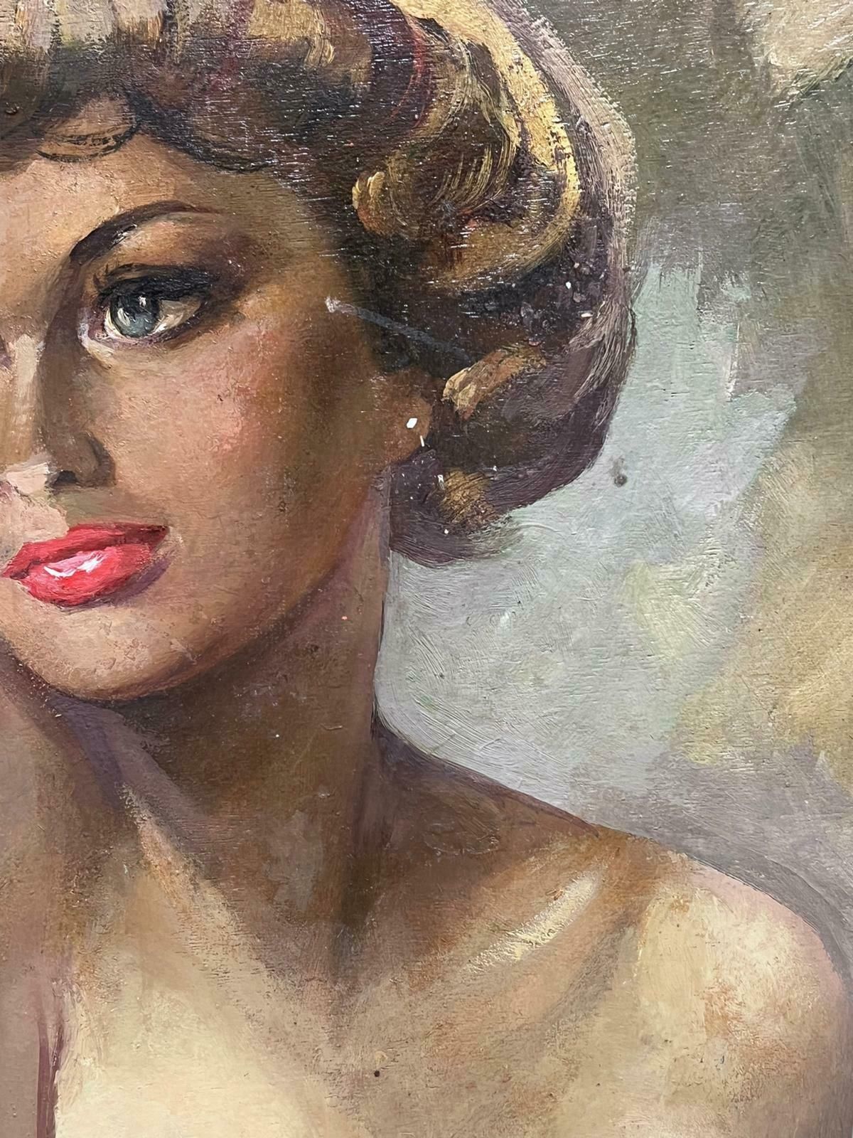 1950's French Large French Signed Oil Portrait Of Nude Lady Signed & Dated 1950's Mid Century1950's photo for sale