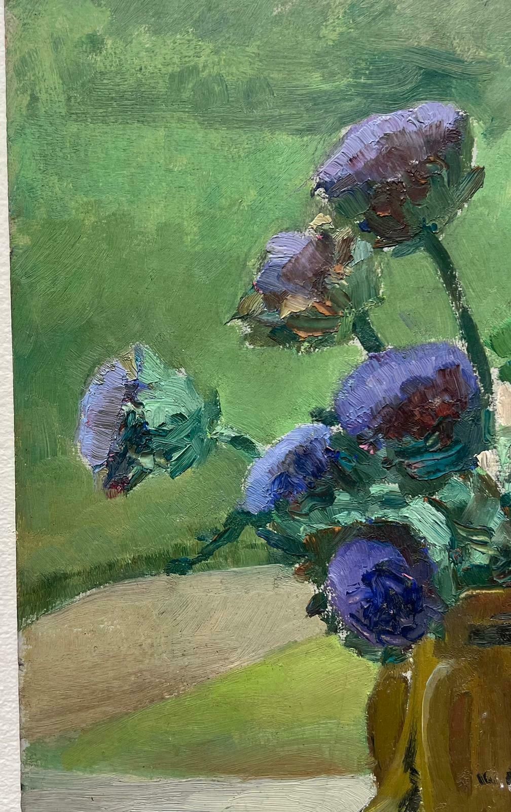 Louise Alixfrench Impressionist Still Life Purple Anemone's In Brown Vase1940's photo for sale