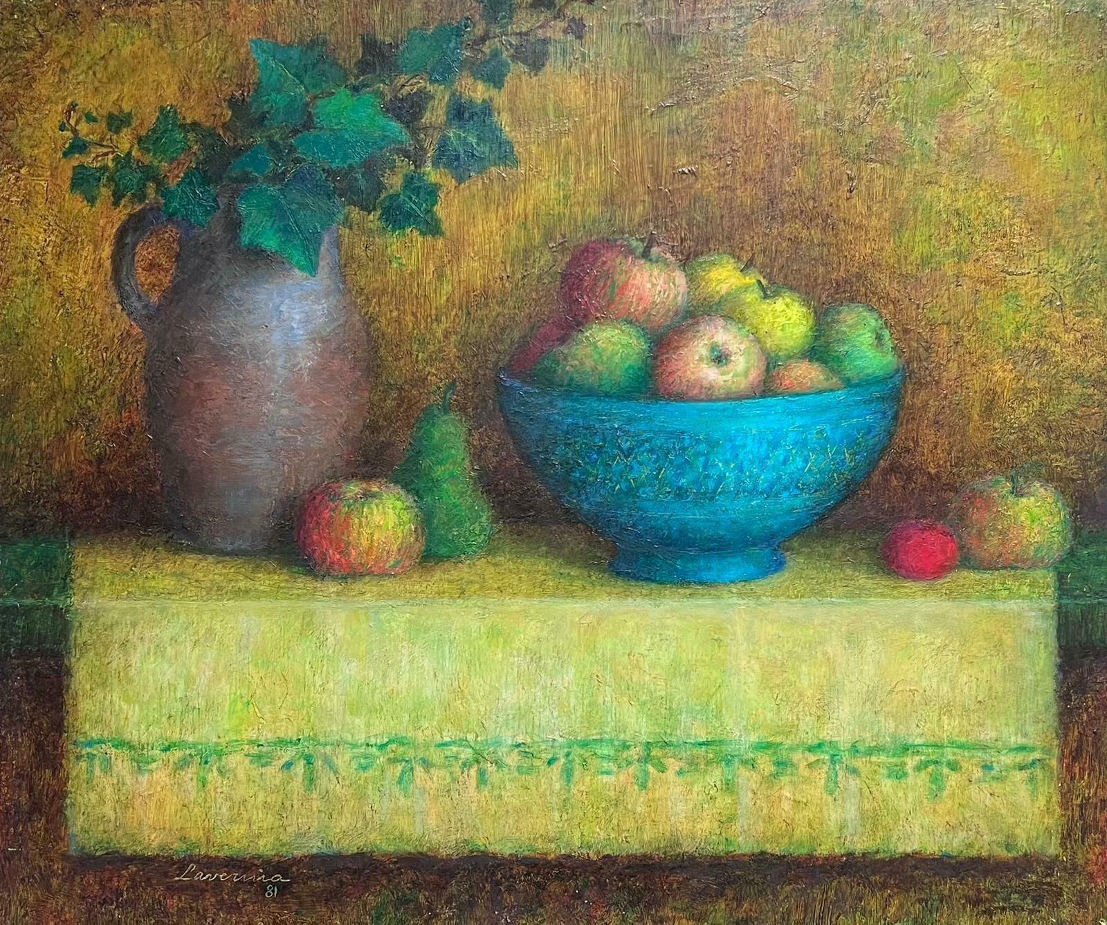 French Schoollarge 20th Century French Post Impressionist Signed Oil Still Life In Blue1981 photo furniture