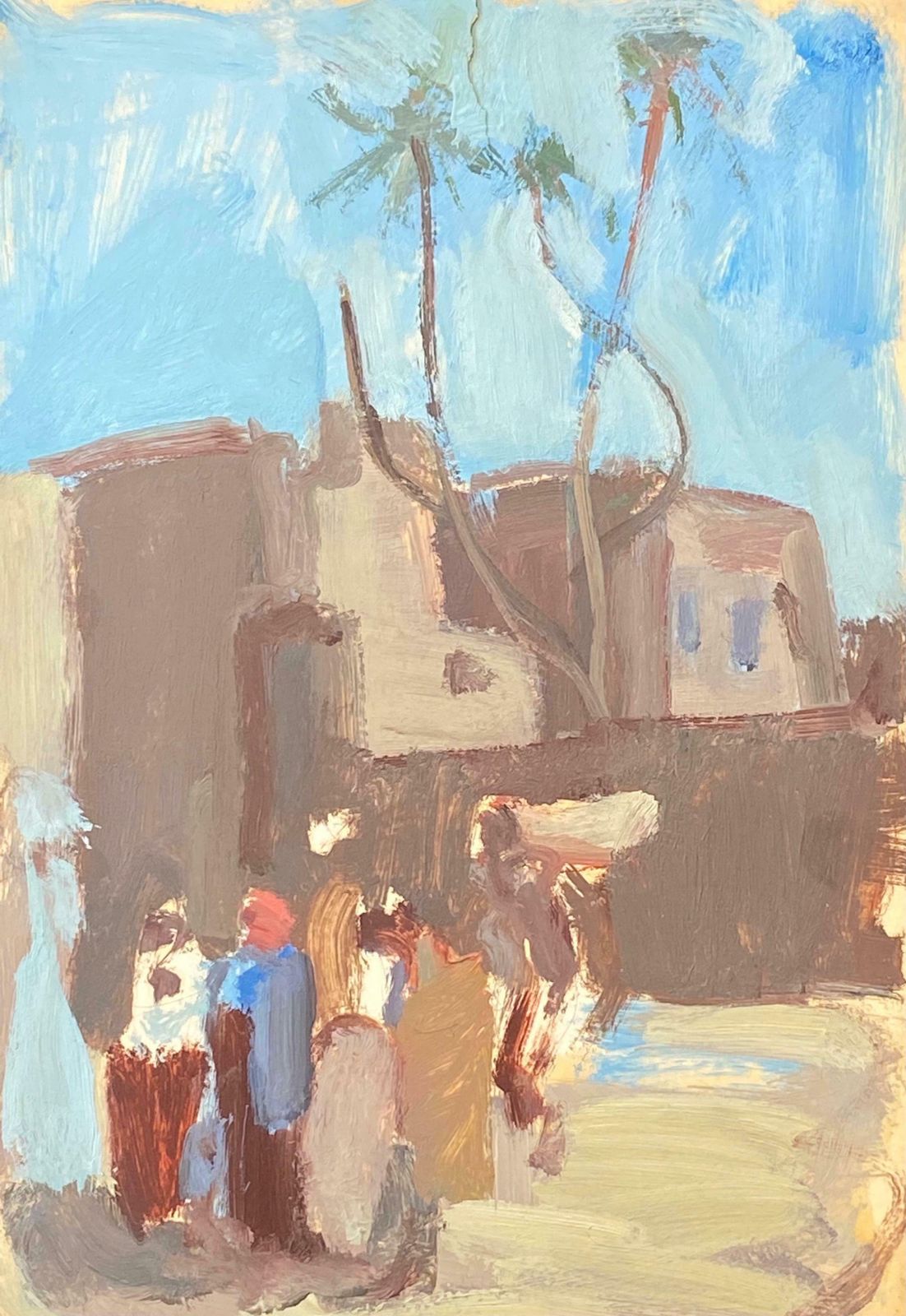 Elisabeth Hahn20th Century German Modernist Oil Painting North African Town & Figures20th Century