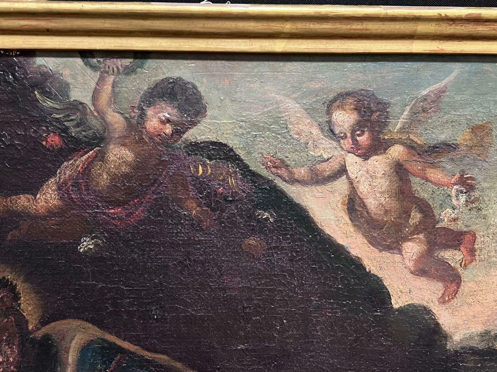 Italian 17th Century Old Mastercherubim Hovering Woman In Wilderness 17th Century Italian Old Master Oil 17th Century photo vinterior
