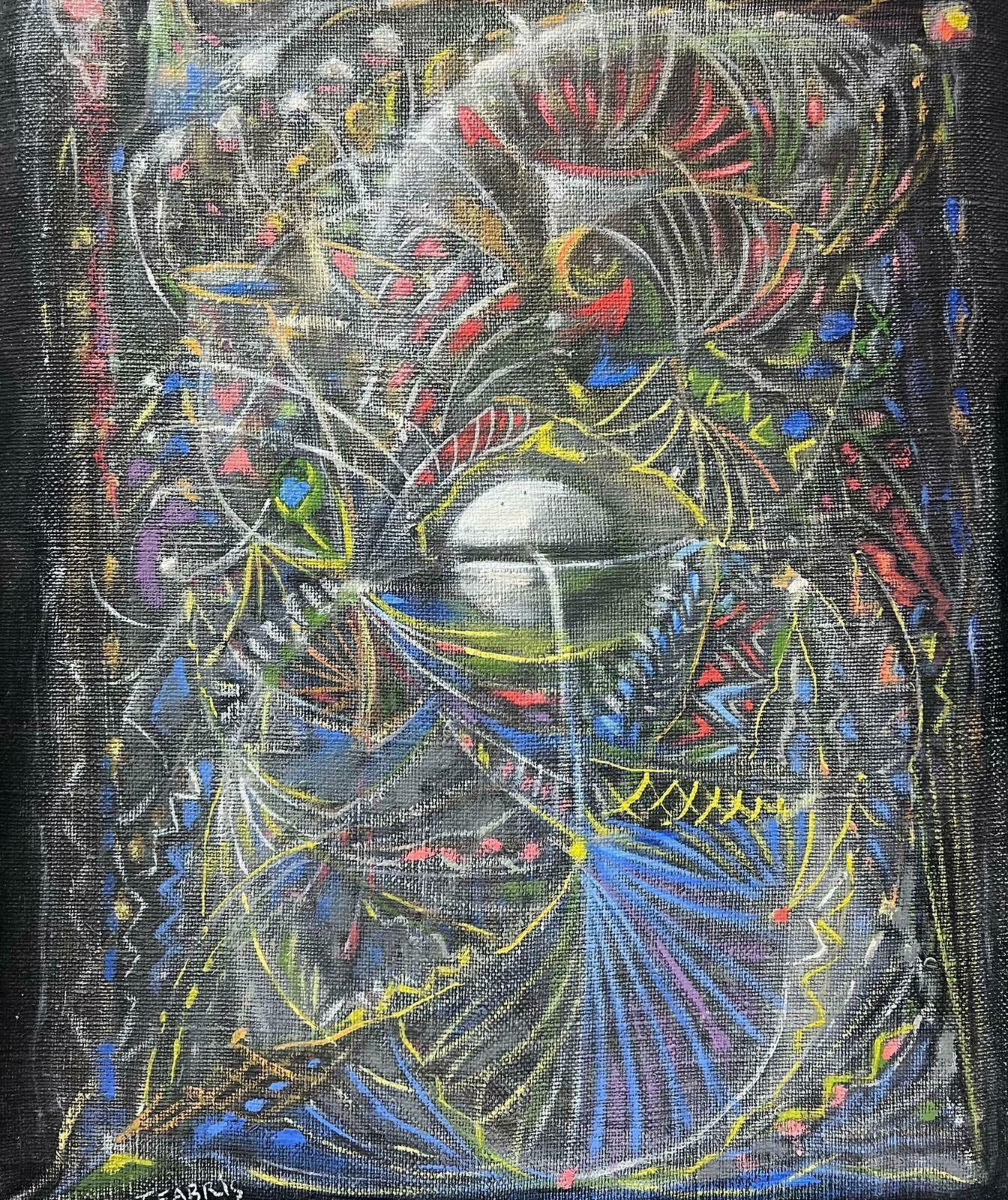 T. Fabris1970’s French Surrealist Signed Oil Painting Spiralling Shapes & Patterns1970's