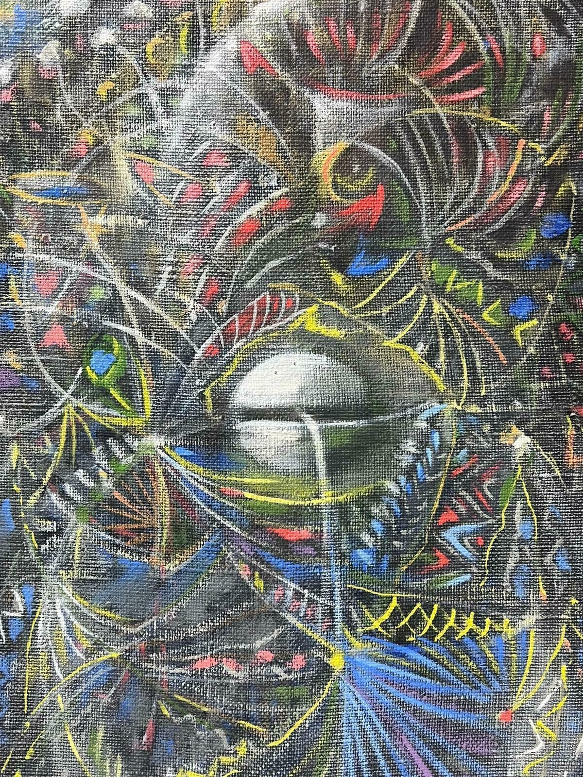 T. Fabris1970’s French Surrealist Signed Oil Painting Spiralling Shapes & Patterns1970's photo vinterior