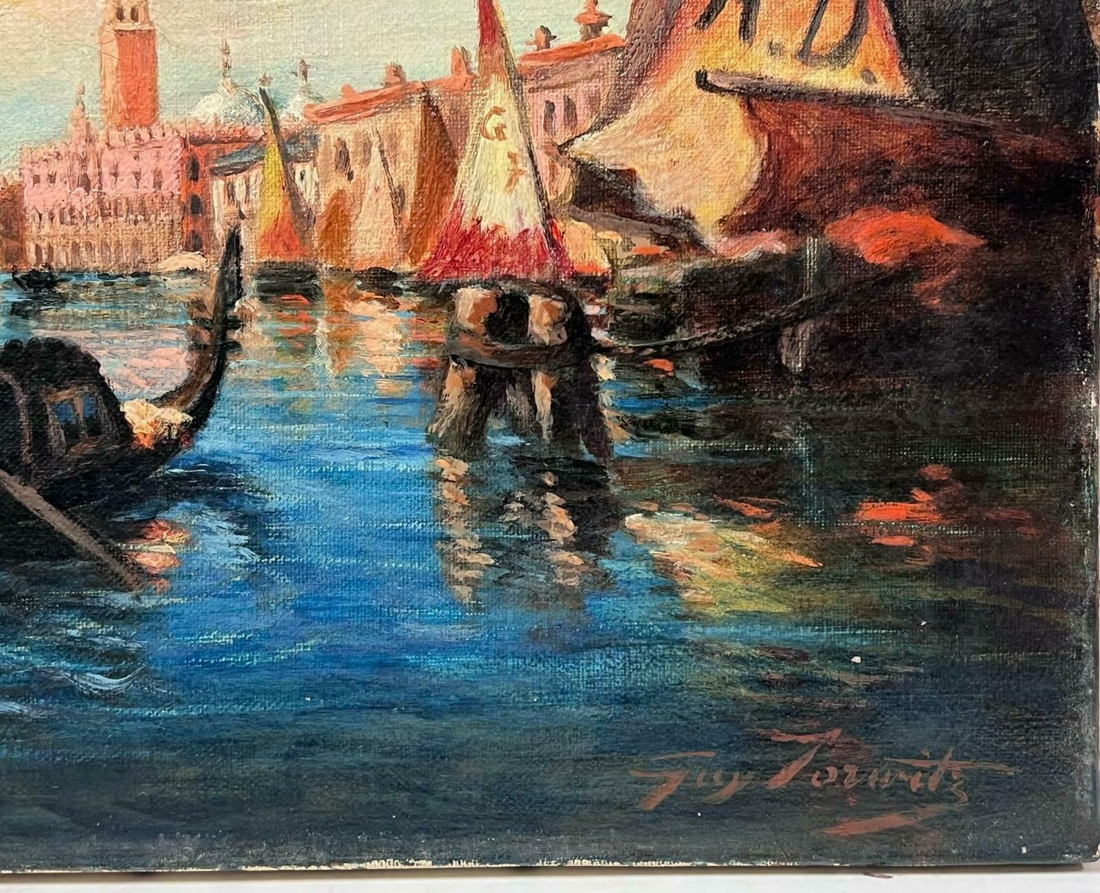 Italian Antiquethe Grand Canal Venice Antique 1910 Signed Oil Painting On Canvas Many Boats1910 photo buy