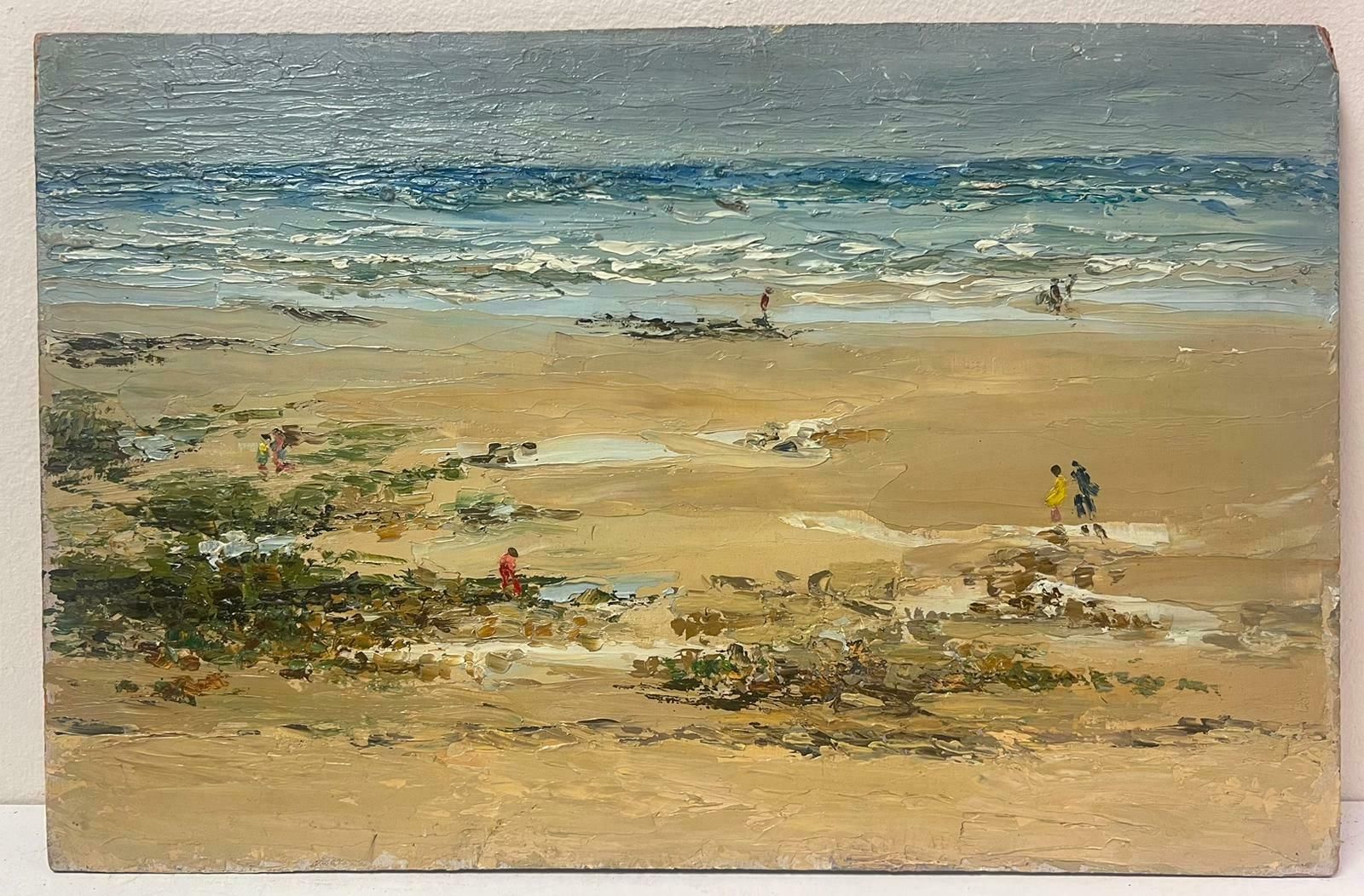 Josine Vignon20th Century Oil Painting Figures Walking On Atmospheric Beach Coastline photo furniture