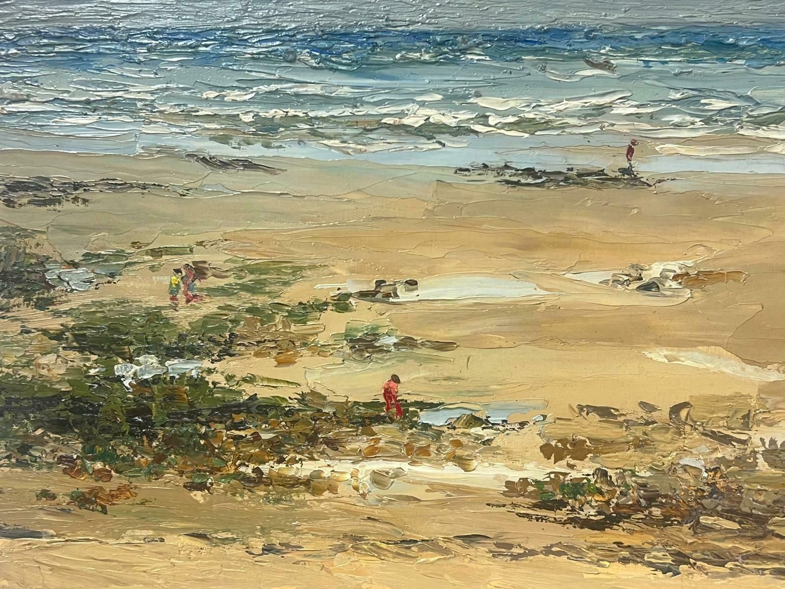 Josine Vignon20th Century Oil Painting Figures Walking On Atmospheric Beach Coastline photo for sale